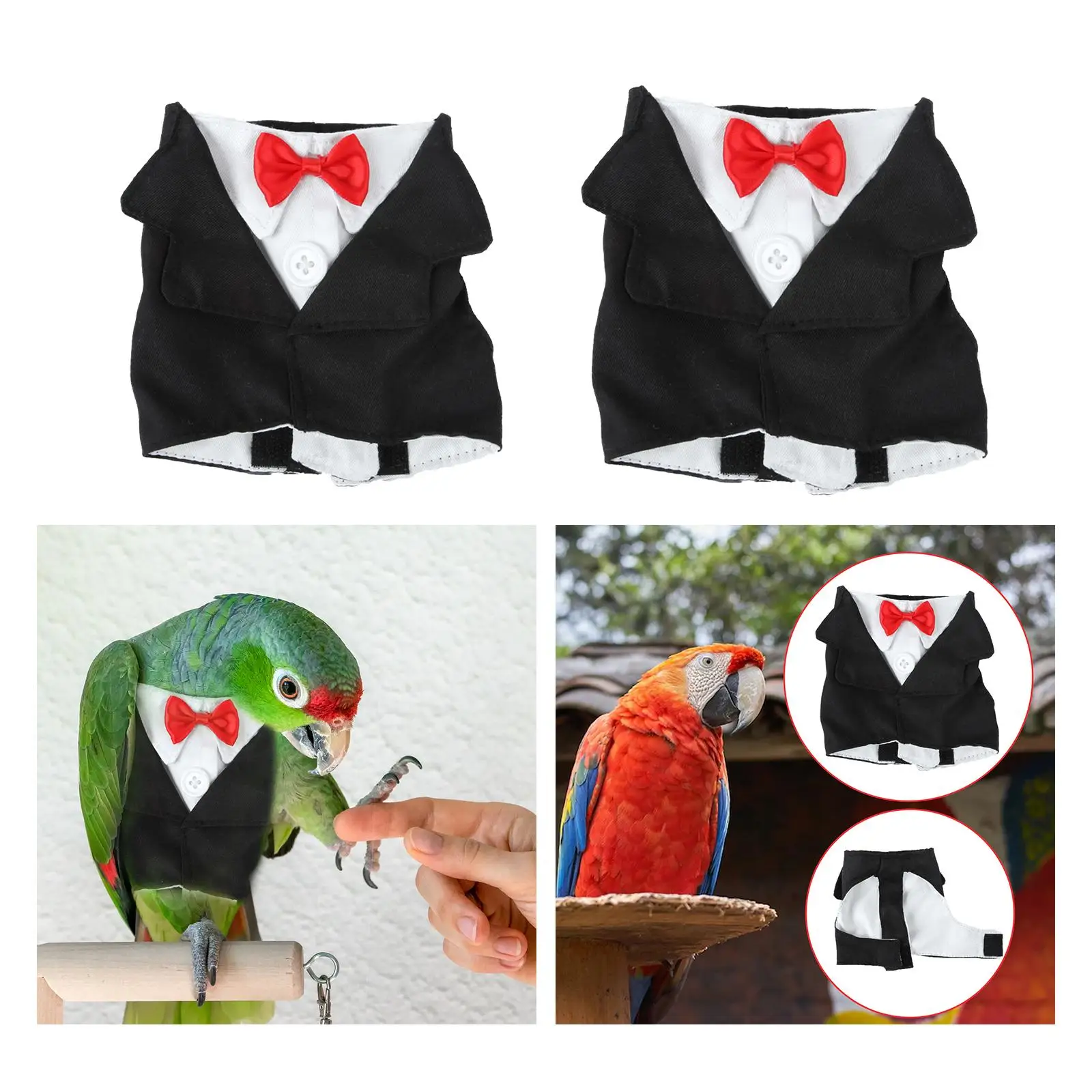 Parrots Suit Uniform with Bow Tie Costume Small Animals Apparel Birds Clothes for African Greys Anniversary Parakeet Wedding