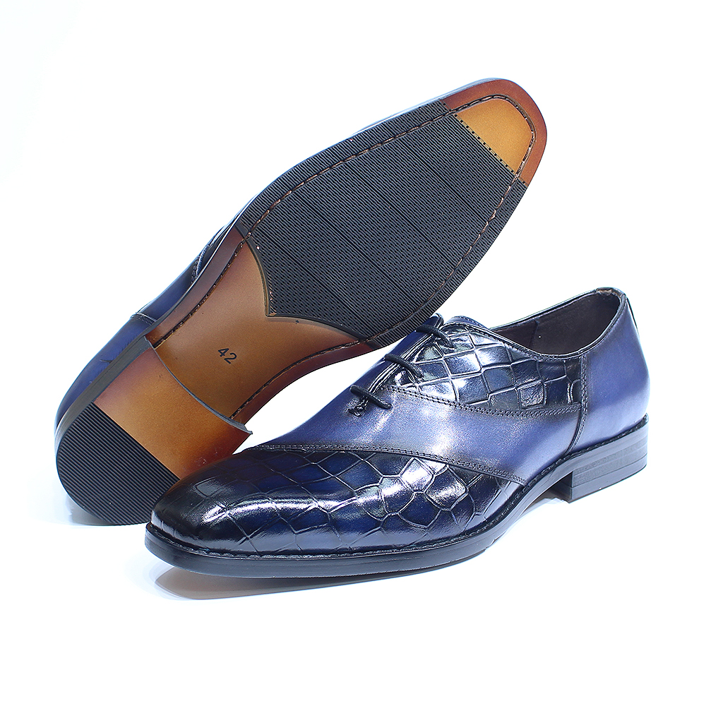 Luxuriöse Herren-Kleiderschuhe aus Lackleder mit Alligatormuster, Oxford-Brogue, formelle Schnürschuhe für Büro, Hochzeit, Party – Detail 2