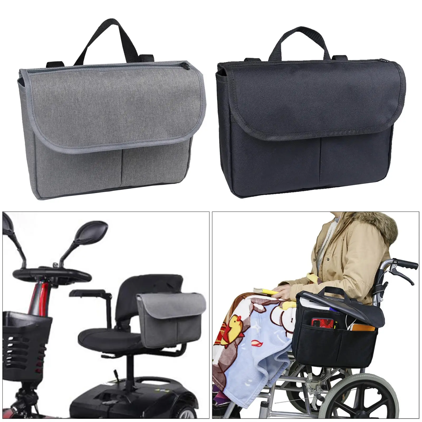 Wheelchair Side Bag Armrest Pouch Organizer Bag Phone Pocket for Electric, Manual or Powered Chairs