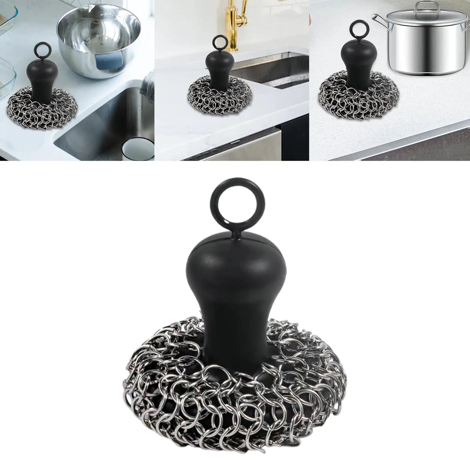316 Stainless Steel Dishwashing Brush Dish Scrubber with Handle Pot Brush Dish Cleaning Ball for Pot Kitchen Pan Utensils Bowl