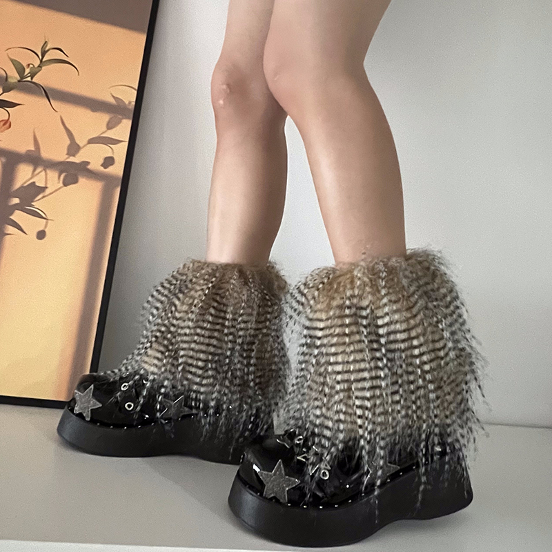 Y2K Goth Furry Faux Fur Women Leg Warmers Boot Covers Harajuku Lolita Girls Punk Fashion Cute Jk Hipster Warm Fluffies Leggings