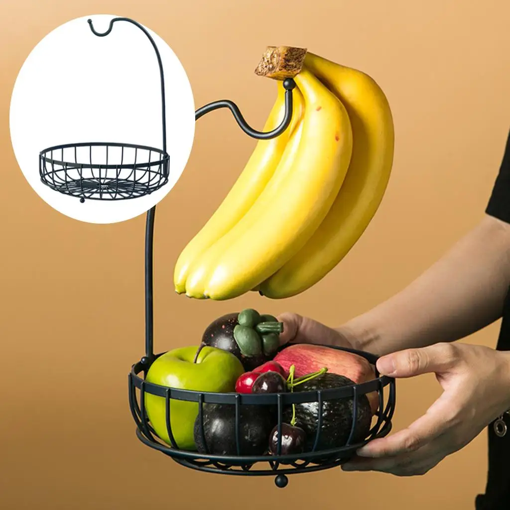 Wrought Iron Fruit Basket Bowl Kitchen Snacks Bread Banana Hanger Storage