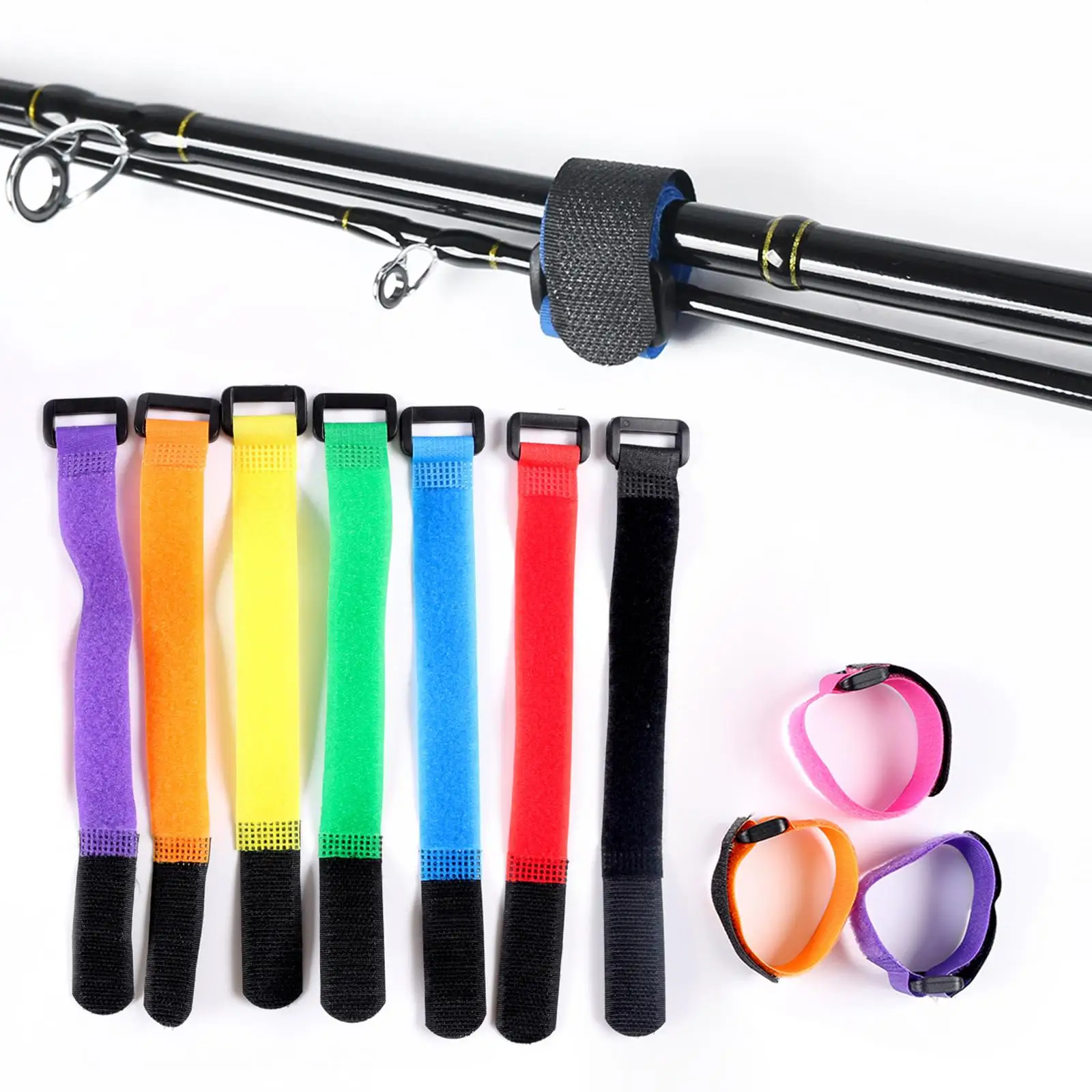 10Pcs Fishing Rod Tie Holders Multicolor Reusable Securing Cord Nylon Wire Ties Hook Fastener for Hoses Pant Garters Bike Office