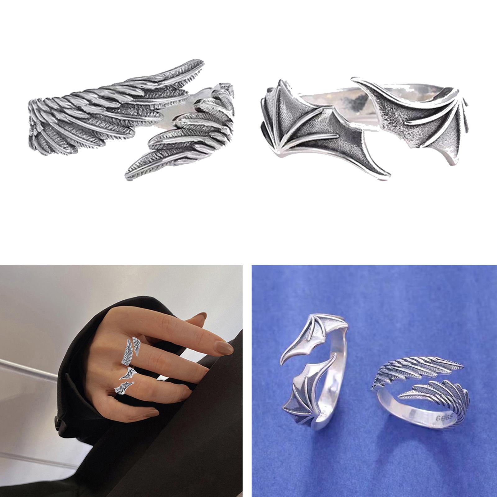 Creative Angel Demon Wing Couples Rings Open Rings for Women Couples Love Friendship