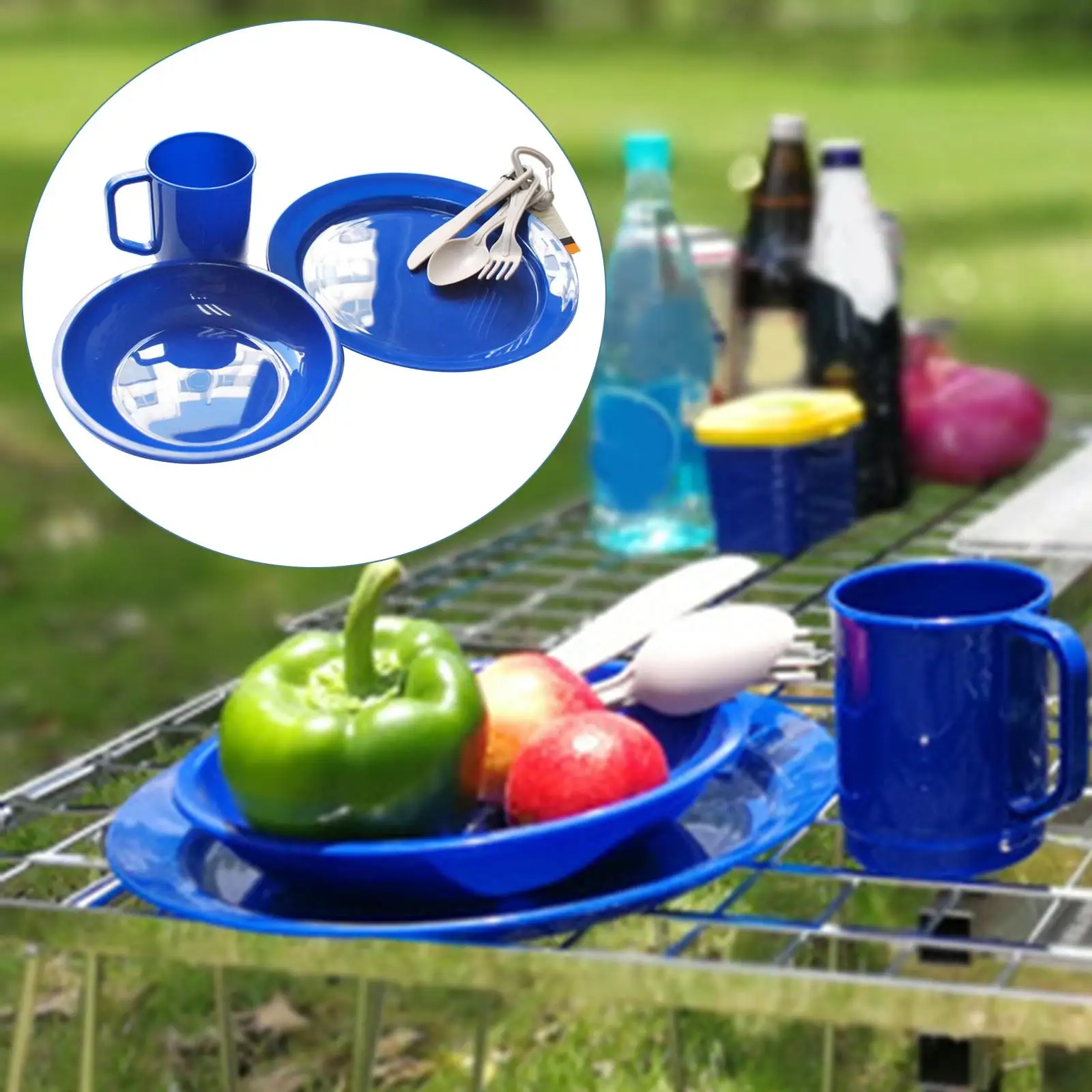 6Pcs Camping Tableware Set Fork Spoon Reusable   Bowl Cup for Survival