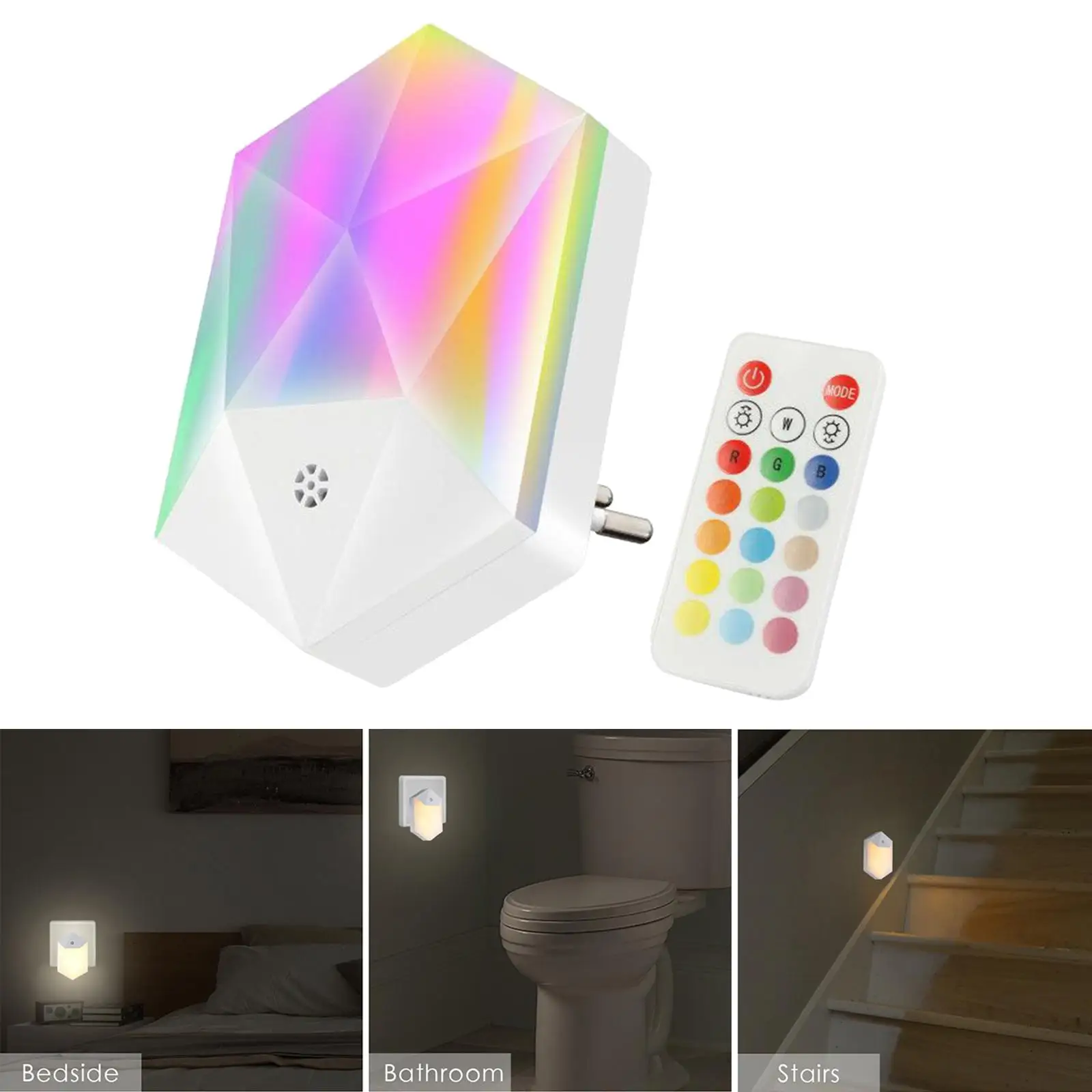 Light Sensor Plug-in LED Night Light EU Plug Emergency Smart Indoor Lighting with Remote Controller 16 Colors Changing