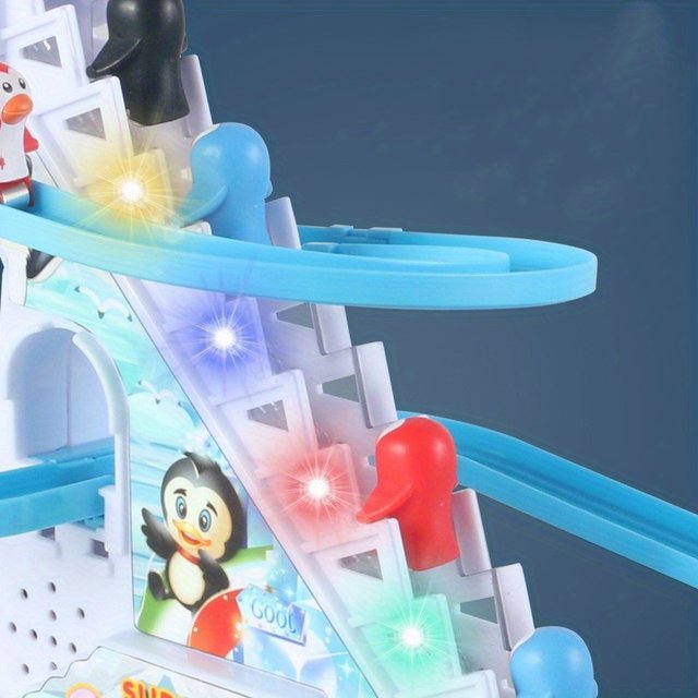 Ensemble Montagnes Russes Électriques Pour Enfants – Piste 3 Niveaux, Escalier Musical, Canard/T-Rex LED – Son Et Lumières – Cadeau 3 Ans