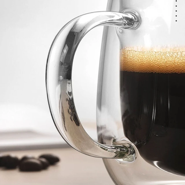 Leadiy Black Glass Coffee Mug with Lid, Clear Glass Coffee Cups, Classical Vertical Stripes Coffee Mugs for Latte Juice Tea 12.5 Ounces