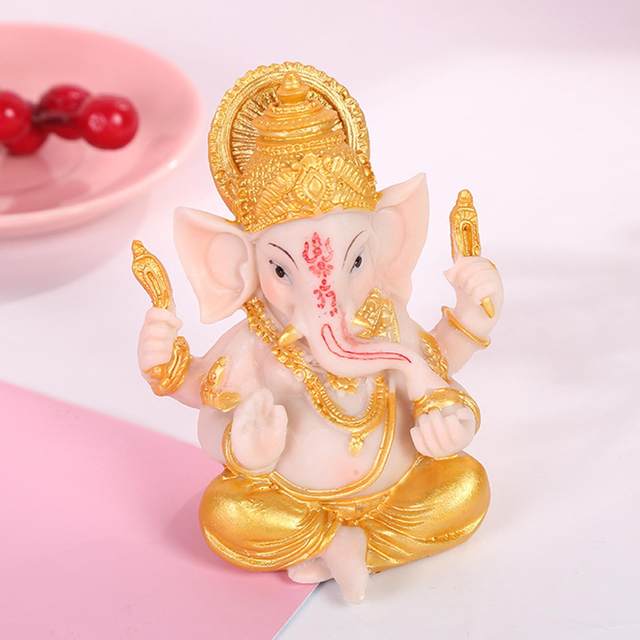 Handmade Resin Lord Ganesha Statue Sitting Gold Painted Sculpture, Hindu God Figurine Temple Decor deals Feng Shui Unique Gifts