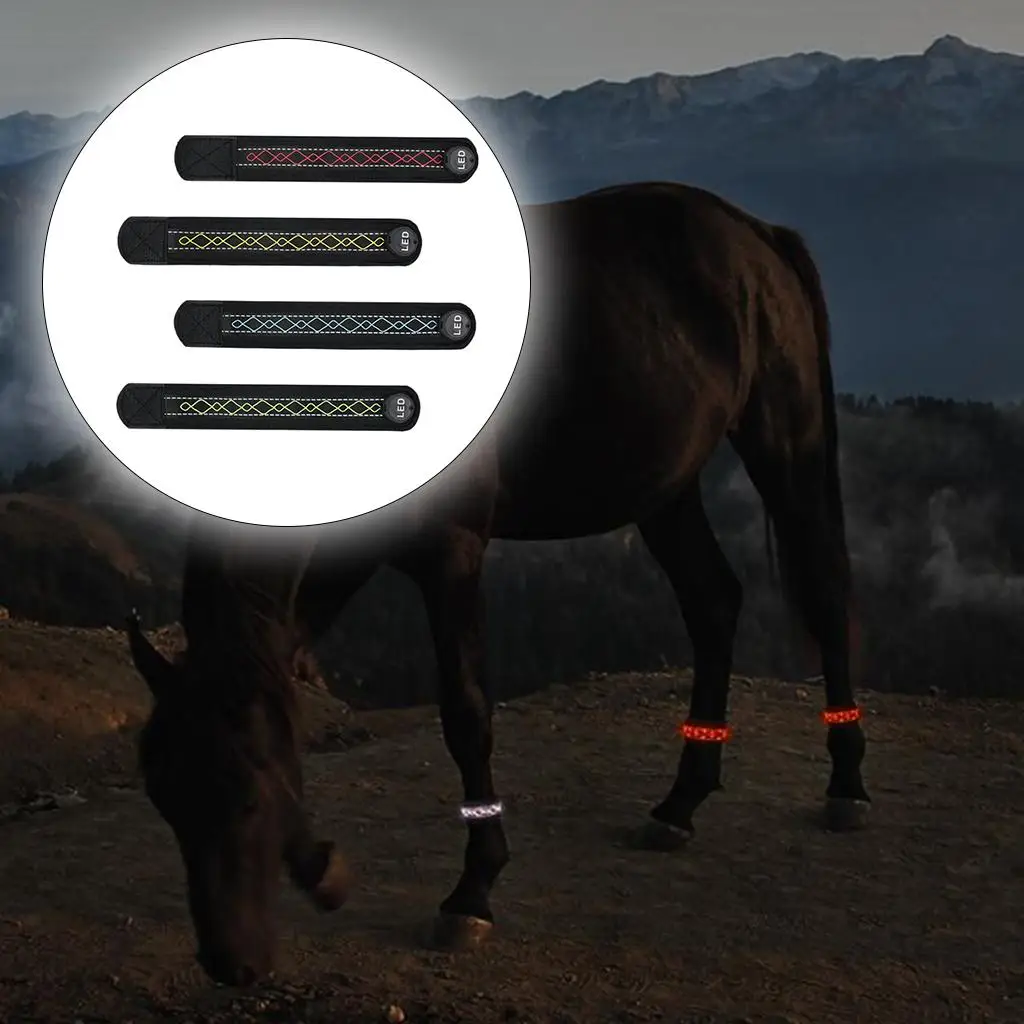 4 Pieces LED Lighting Horse Leg Strap Reflective Belt Night Outdoor Sport