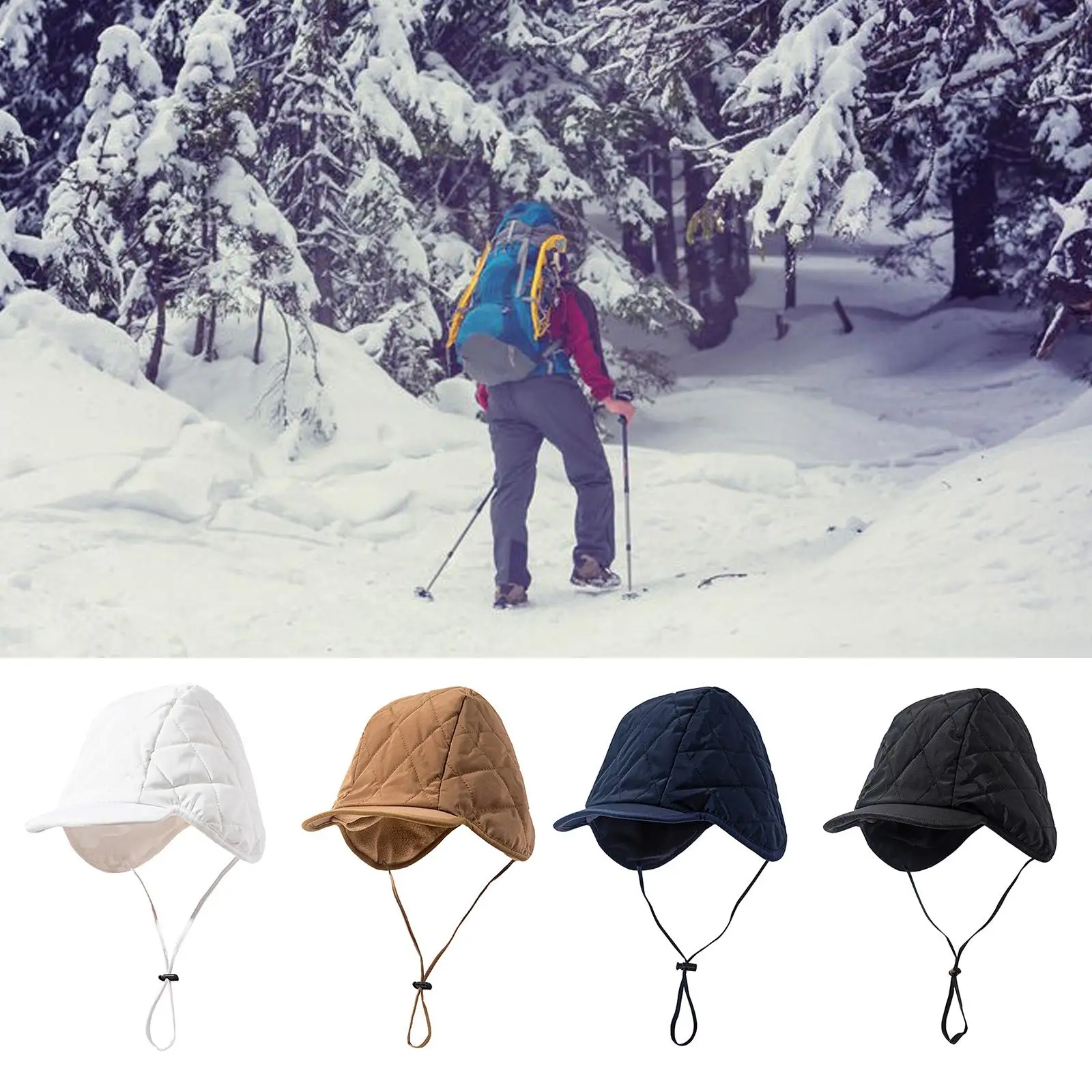 Winter Ear Flap Winter Hat Windproof Hunting Bomber Fleece Lined Ski