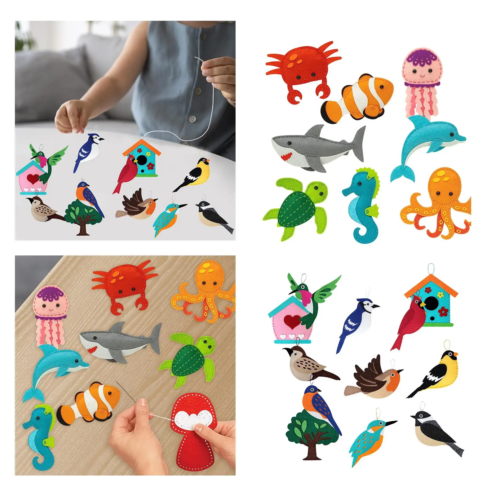 Felt Sewing Kits Fish and Birds DIY Crafting and Sewing Set Animals Sewing for kids Boys Children Toddler