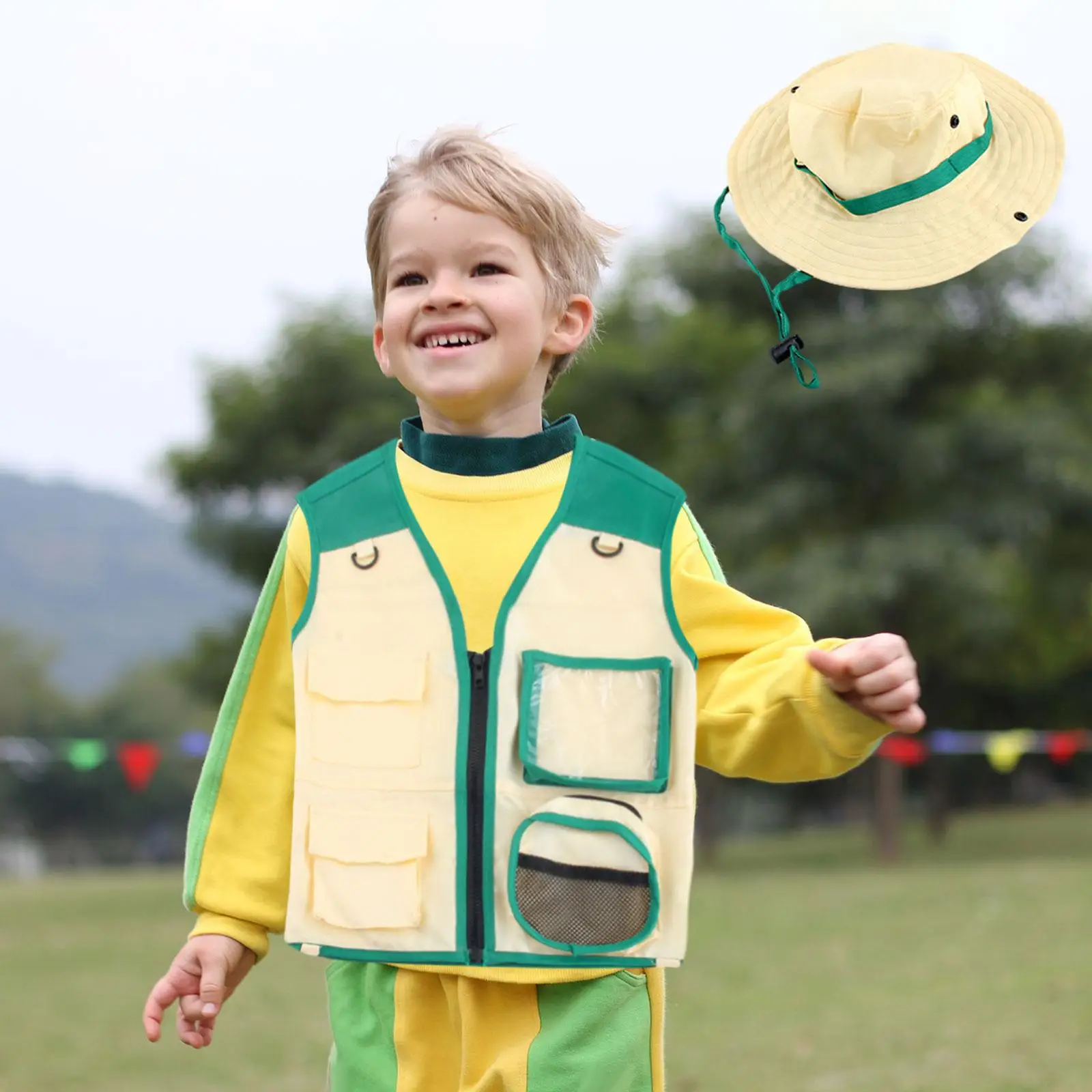 Kids Explorer Costume Kit Vest and Hat Set Role Play Costumes for Children