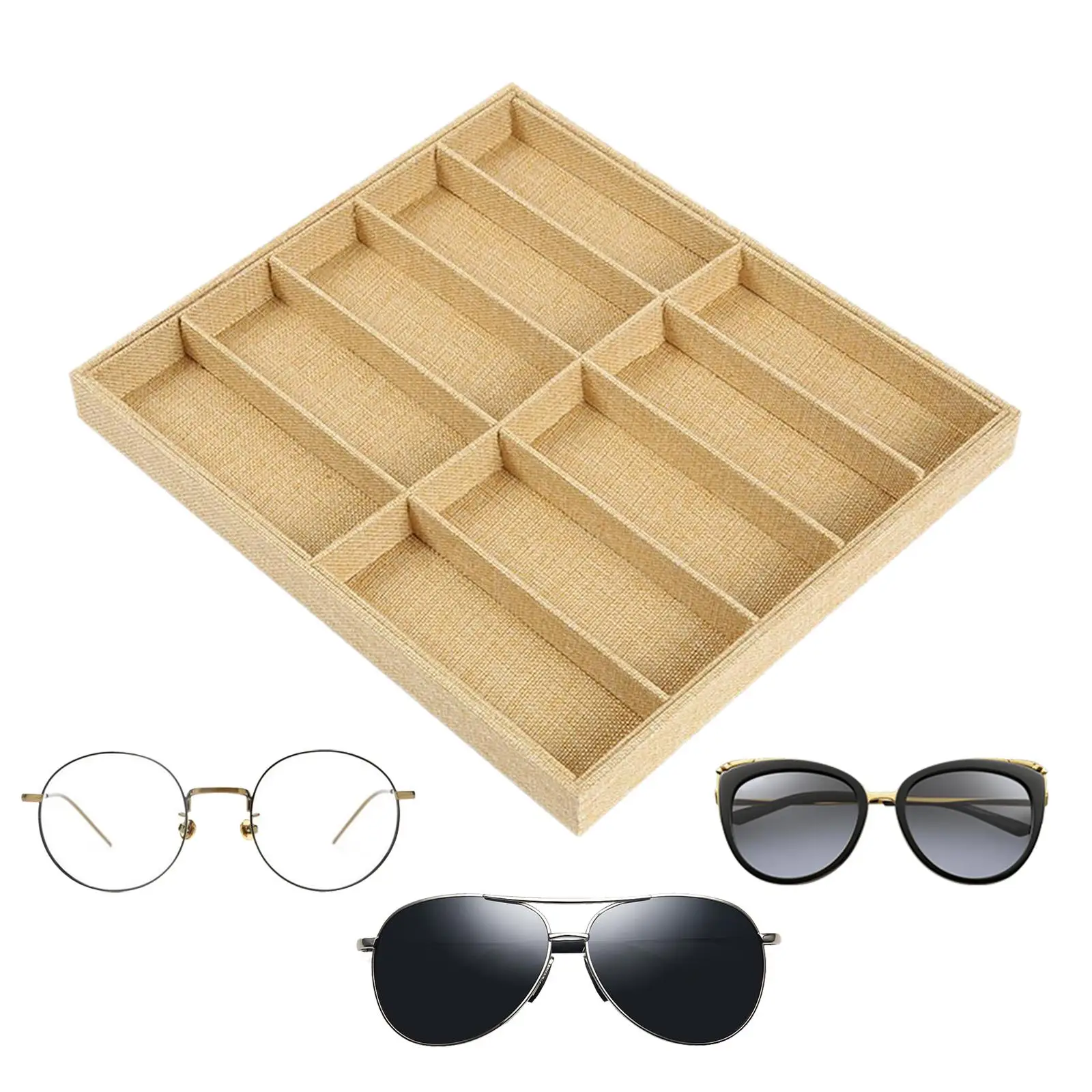 Glasses Organizer Multifunctional 10 Compartment Decorative Sunglasses Display Case for Travel Closet Showcase Dresser Tabletop