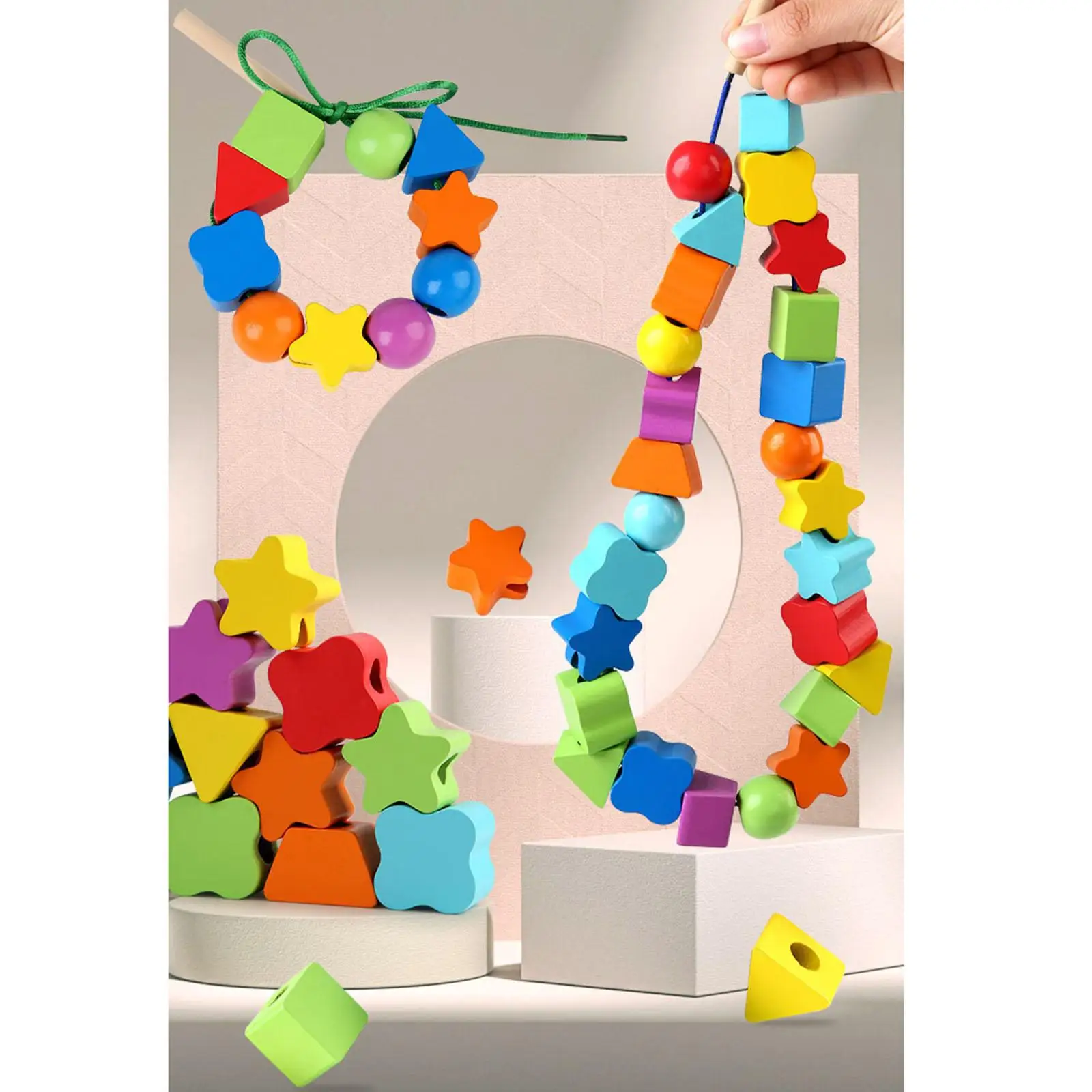 Multi Color Wooden Toys Learning String Early Education Rainbow Ages 3-5