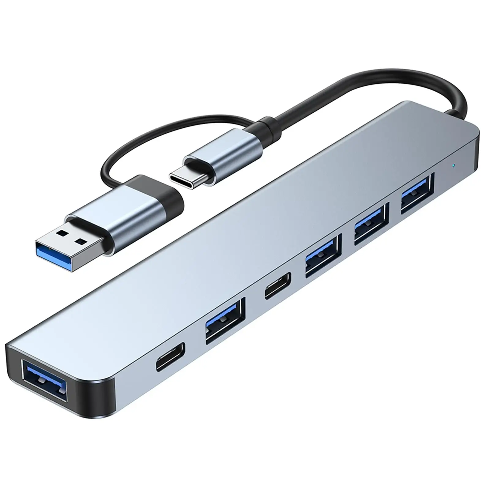 7 Ports USB Type C Hub with A 5W Charging Port Plug and Play Multiport Adapter Converter for Phones Type C Devices Laptop