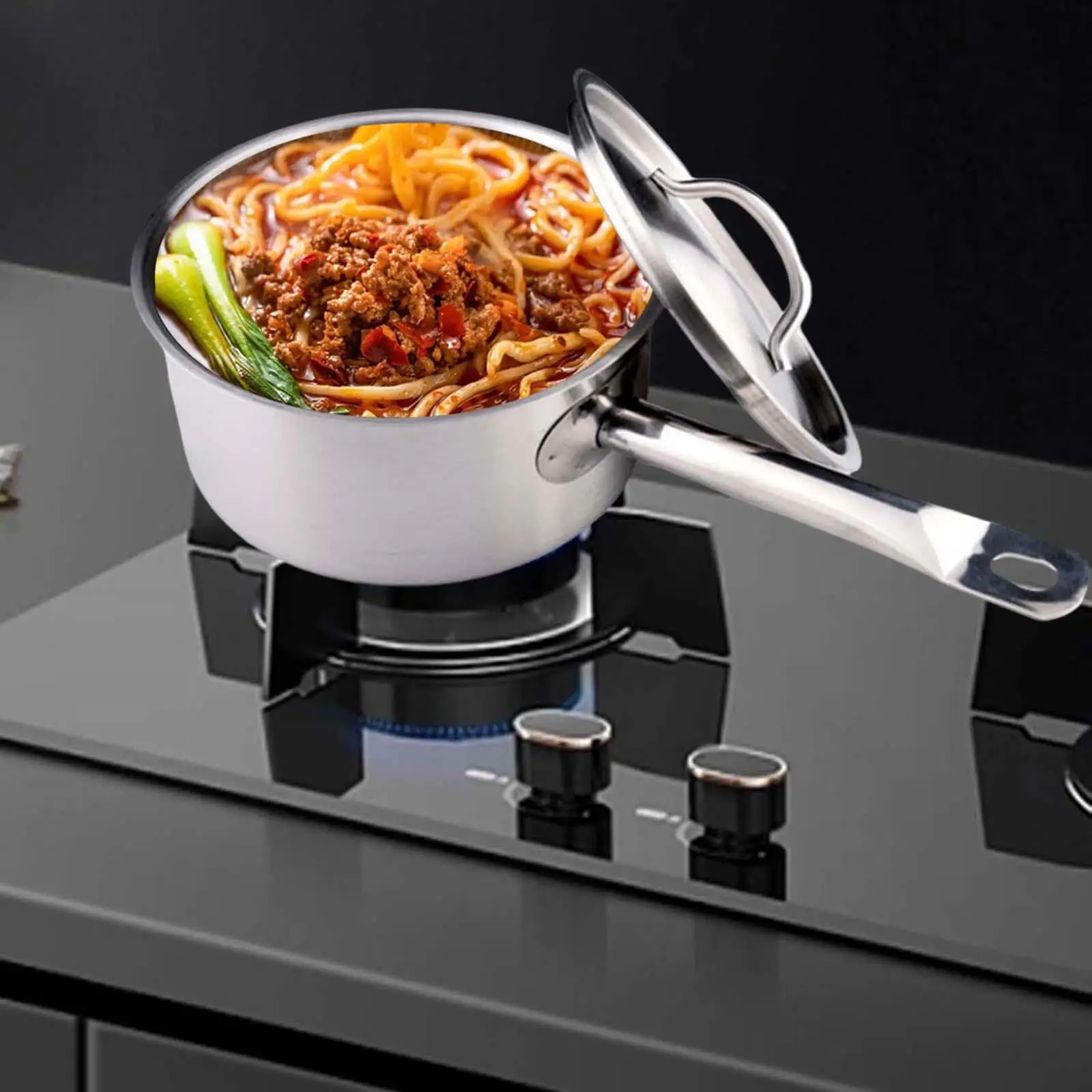 Stainless Steel Sauce Pan with Lid Cookware 2.6L Induction Milk Pots Pasta for Sauce Gravies Restaurant Kitchen