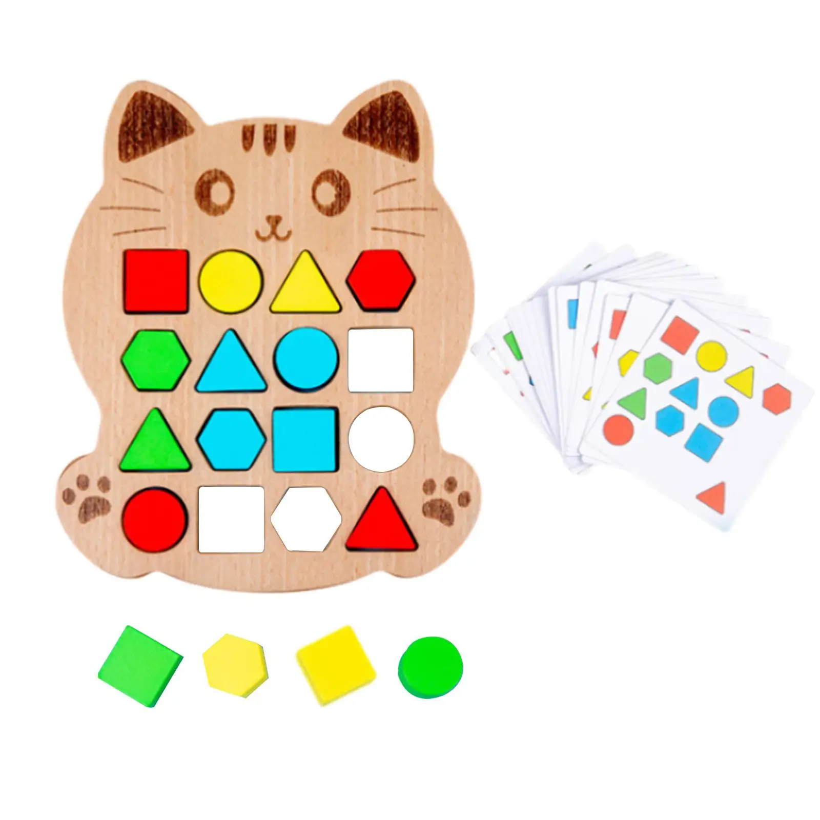 Wooden Shape Quick Matching Board, Interactive Battle Game with 15 Cards