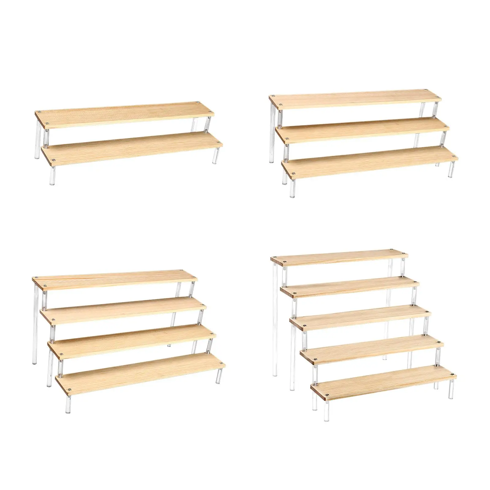 Clear Acrylic Display Riser Shelf Showcase Fixtures Storage Organizer Wood Display Stand for Doll Figure Model Collectibles Toys