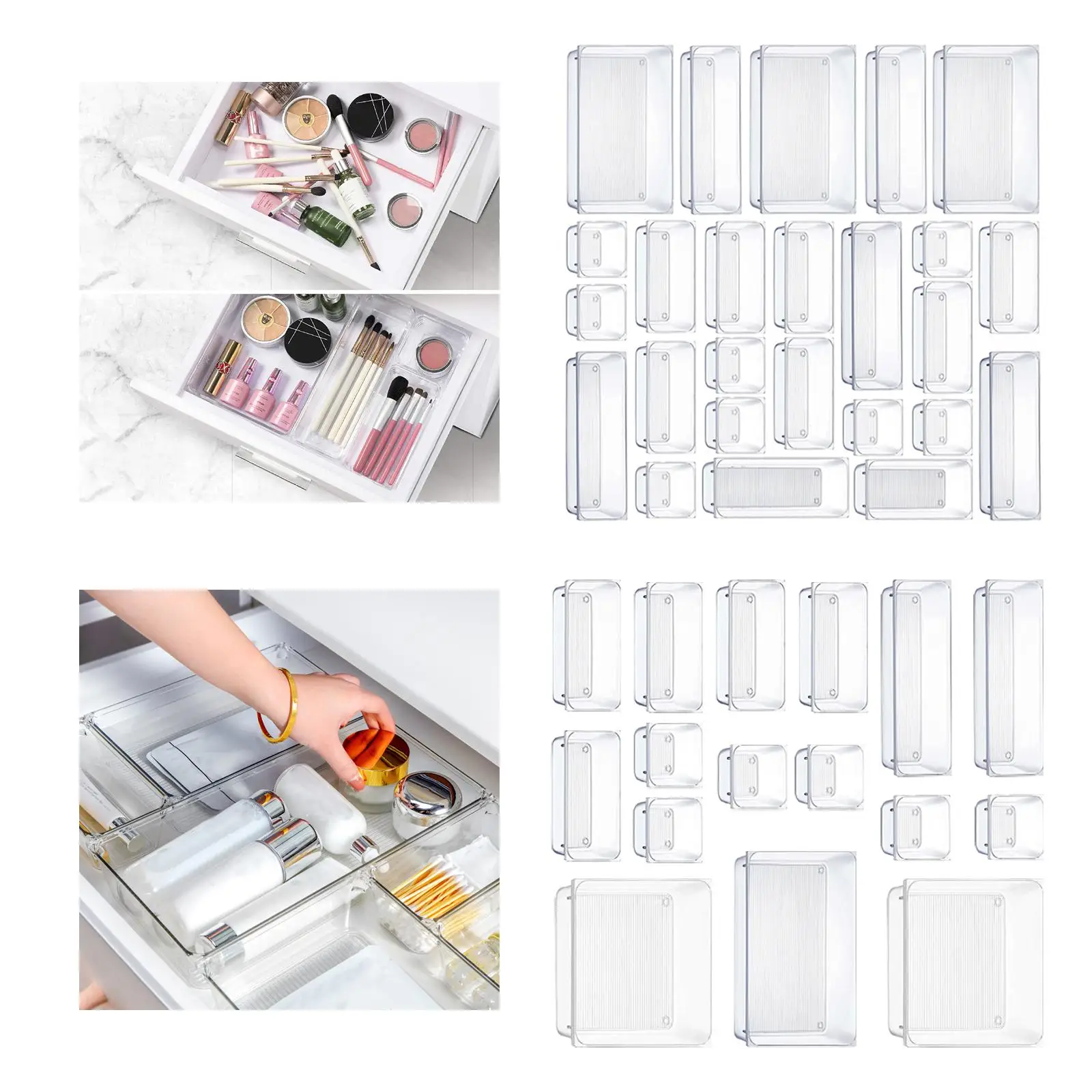 Versatile Desk Drawer Organizer Divider Container Transparent Drawer Organizers Set for Kitchen Utensils Bathroom