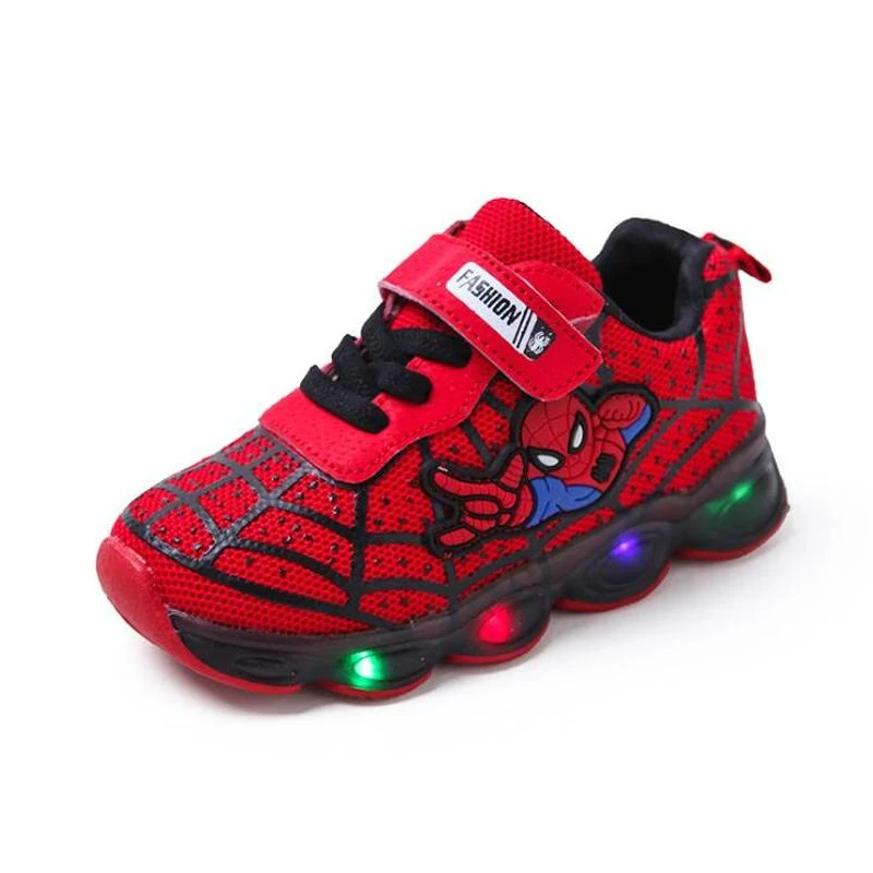 extra wide children's shoes Disney Glowing Sneakers Spiderman for Boys Girls 2022 Anime Fashion Kids Shoes Led Light Up Breathable Sports Running Shoes best children's shoes