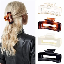 Hot Selling Hair Accessories Frosted Rectangular Plate Hair Claw Clips Simple Back Head Ponytail Hair Clip For Women