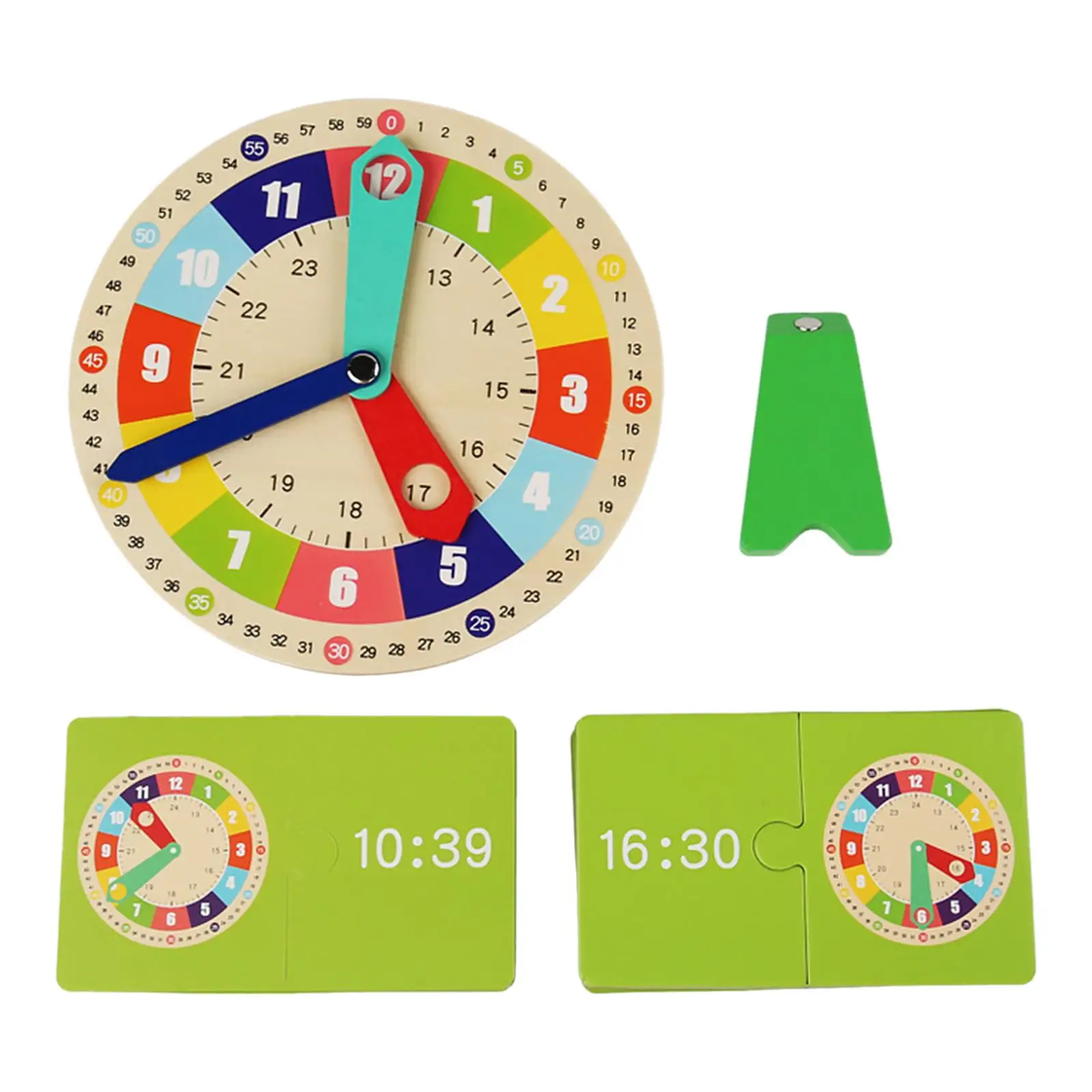 Portable Wooden Clock Kids Toys Interactive Toy Learning Toy Life Skills Training Games Wooden Card Clock for School Baby Kids