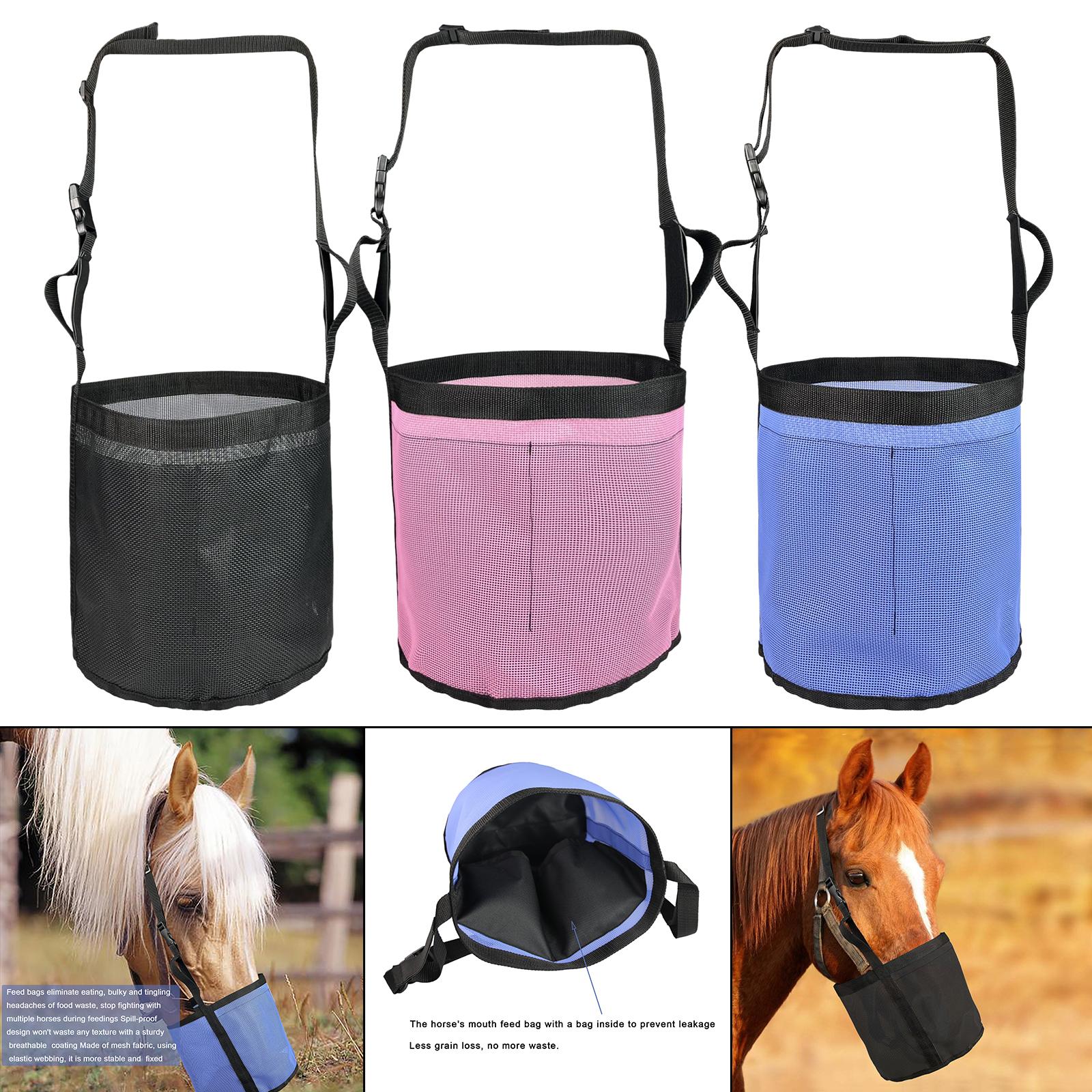 Horse feed Bag Heavy Duty PVC Mesh Bag Hay Feeder Durable Horse Supplies Elastic Strap Slow Feeding Adjustable Hay Bag