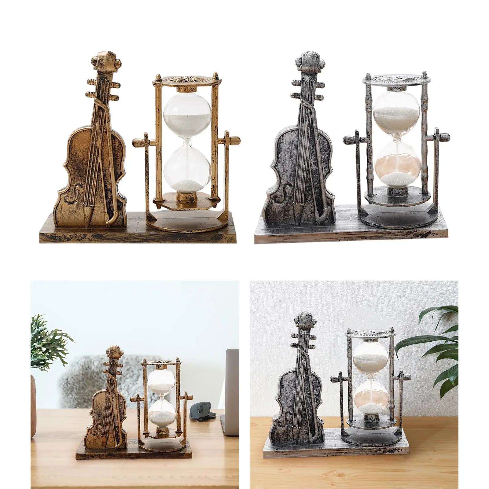 Violin Hourglass Statue Collectible Sandglass Beautiful Decorative Sand Timer for Bedroom Tabletop Holiday Garden Decoration