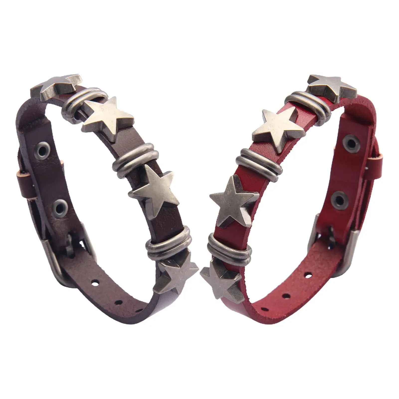 Star PU Leather Studded Bracelet Gothic Jewelry for Women Men Girls Boys