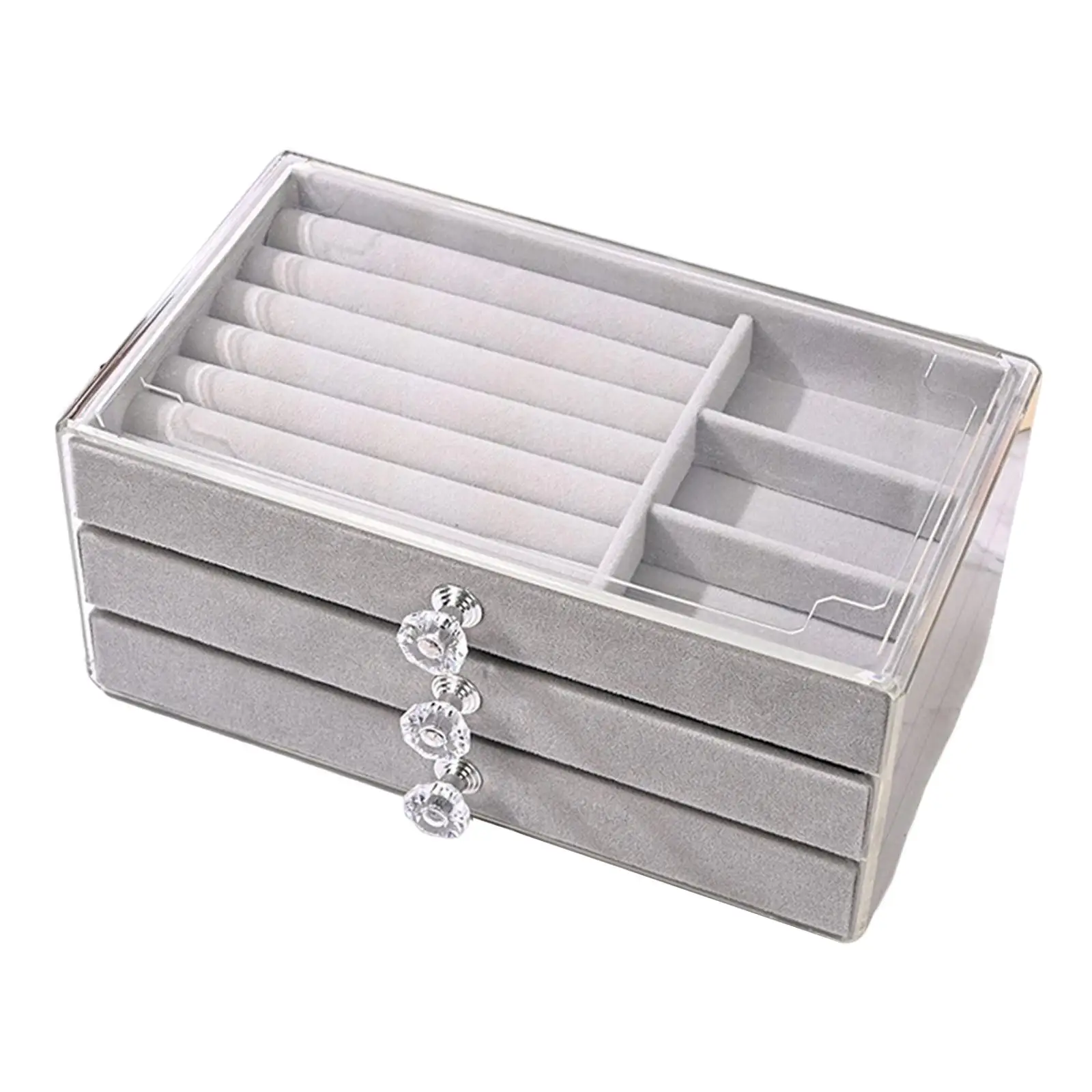 Acrylic Jewelry Organizer with 3 Drawers Velvet Jewelry Storage Holder for Necklace Bangle Bracelet Watch Brooch Multifunctional