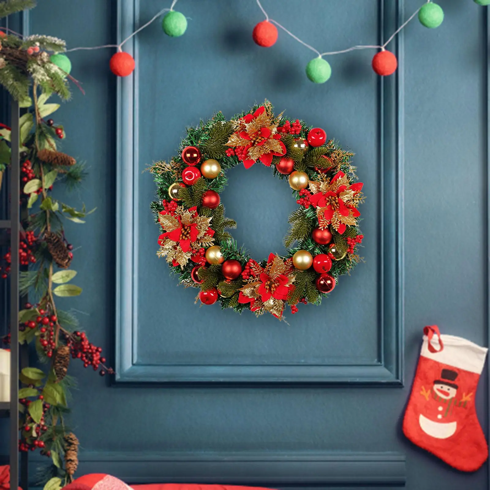 Christmas Wreath for Front Door Christmas Ball Ornaments for New Year Party