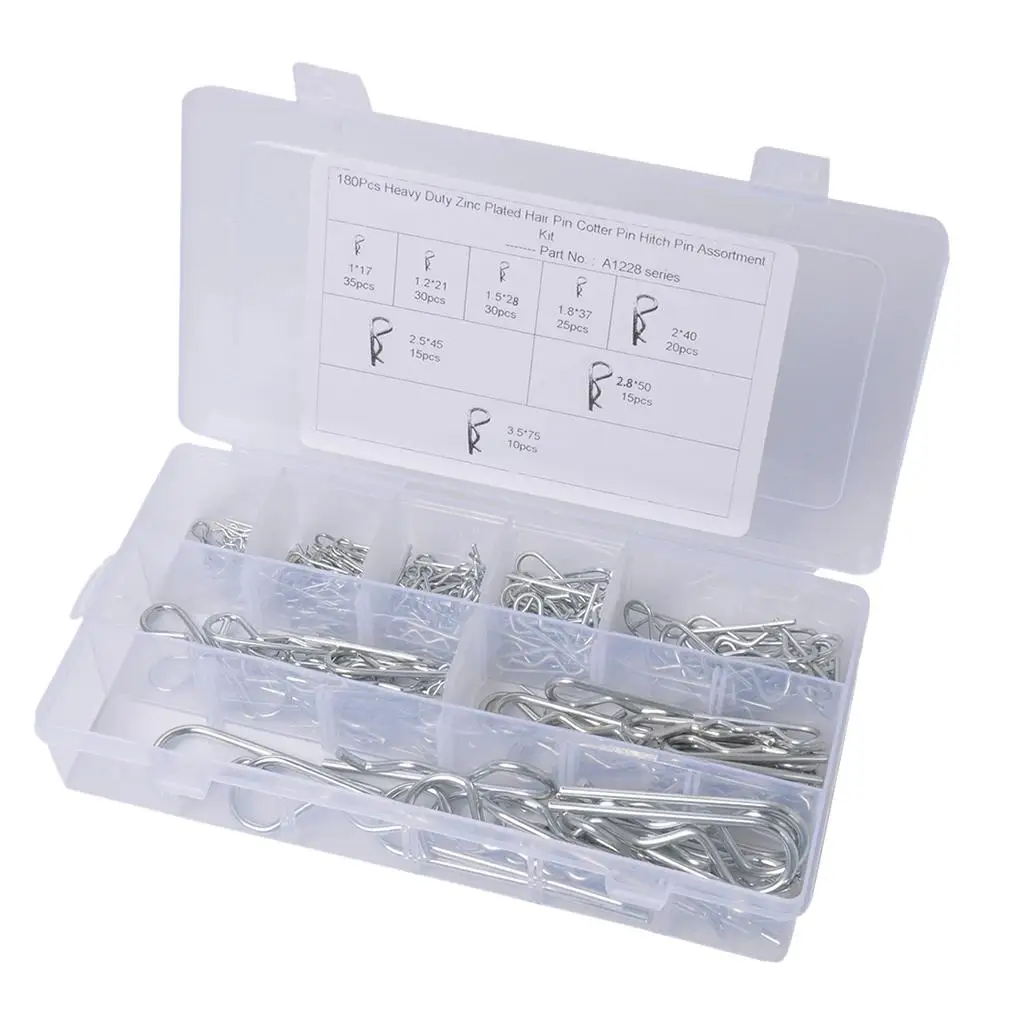 180 Cotter Pin Assortment  Clips Fastener Set with Clear  Case for Tow Tractor Light Truck