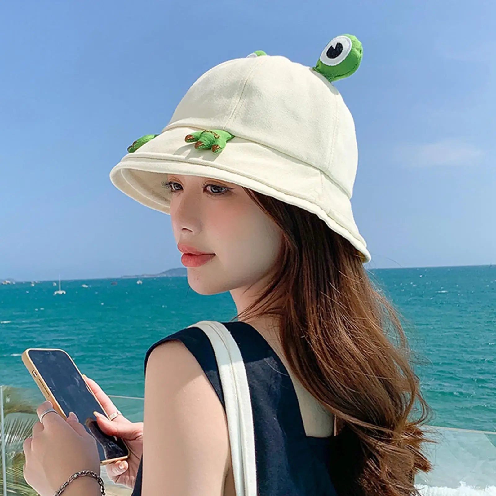 Frog Bucket Hat, Party hat Protection Cotton Wide Brim Adjustable Cute Fisherman Caps for Fancy Dress Outdoor women Teens