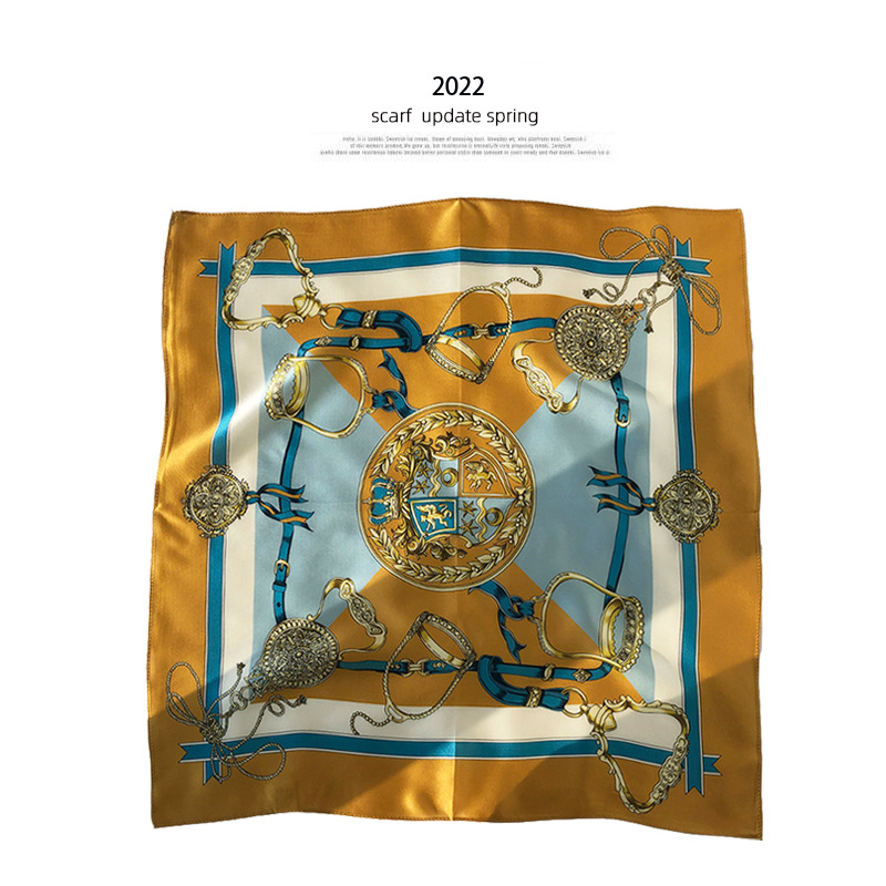 Lenço de Seda Ouro e Marinha Roma Estilo Sarja Feminino Bandana 53cm Lenço Quadrado Médio Luxuoso Pescoço Wrap Xale Senhoras 13 ouro e marinha bandana 53cm lenço quadrado