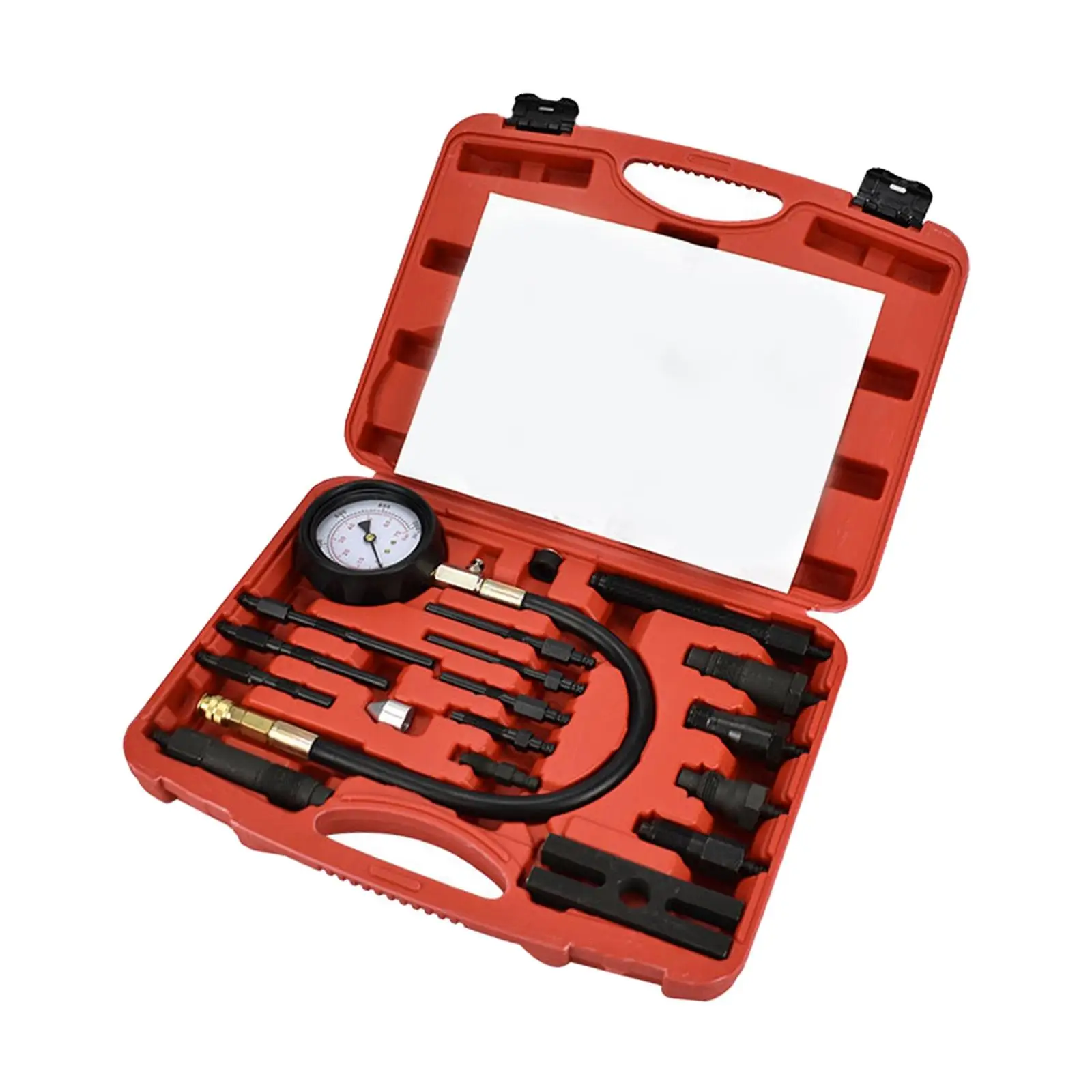 Set of 17 Diesel Engine Cylinder Compression Tester Tool, Quick Release Push Button Valve Accessories Widely Application Kit Set
