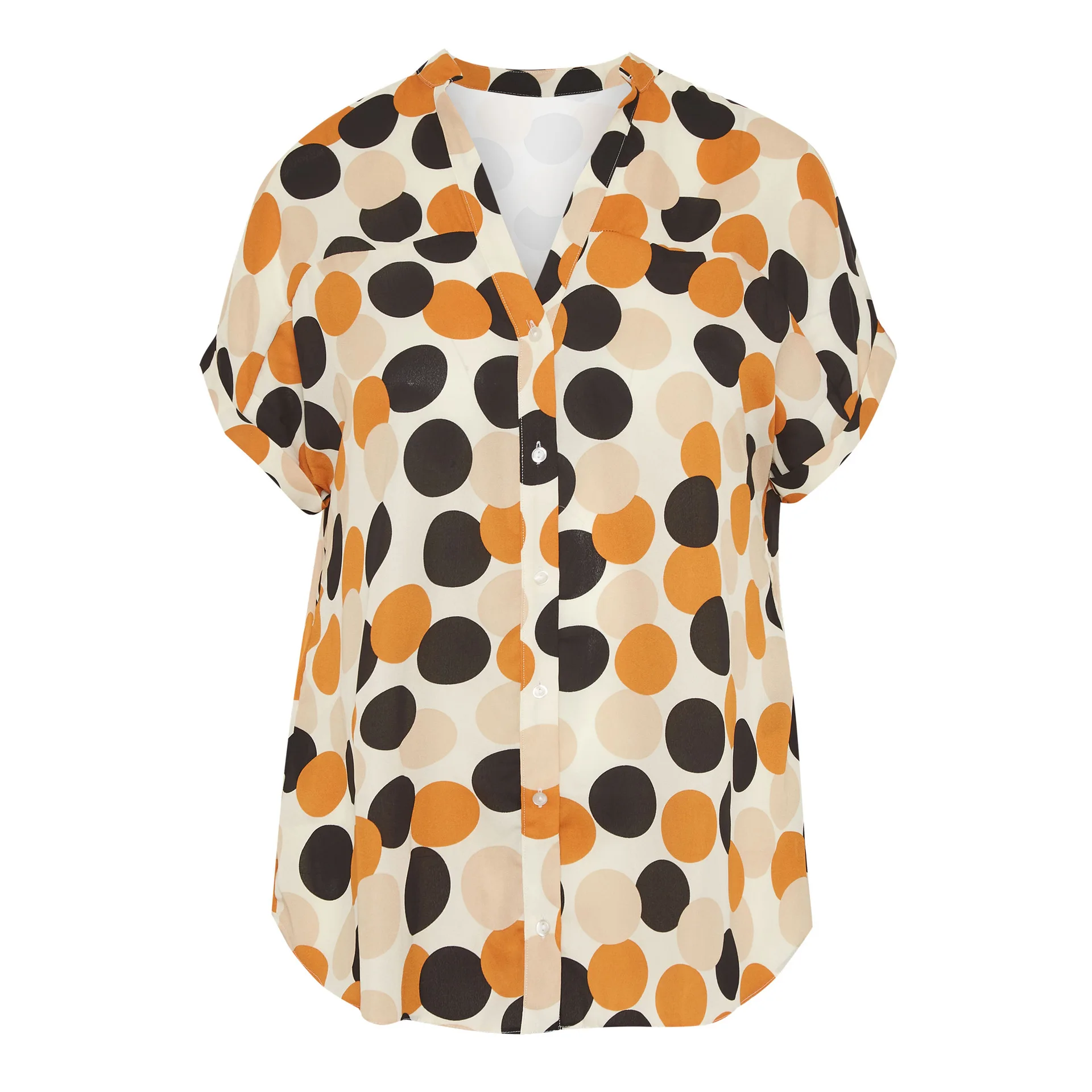 polka dot impressão digital camiseta casual com decote em v topos