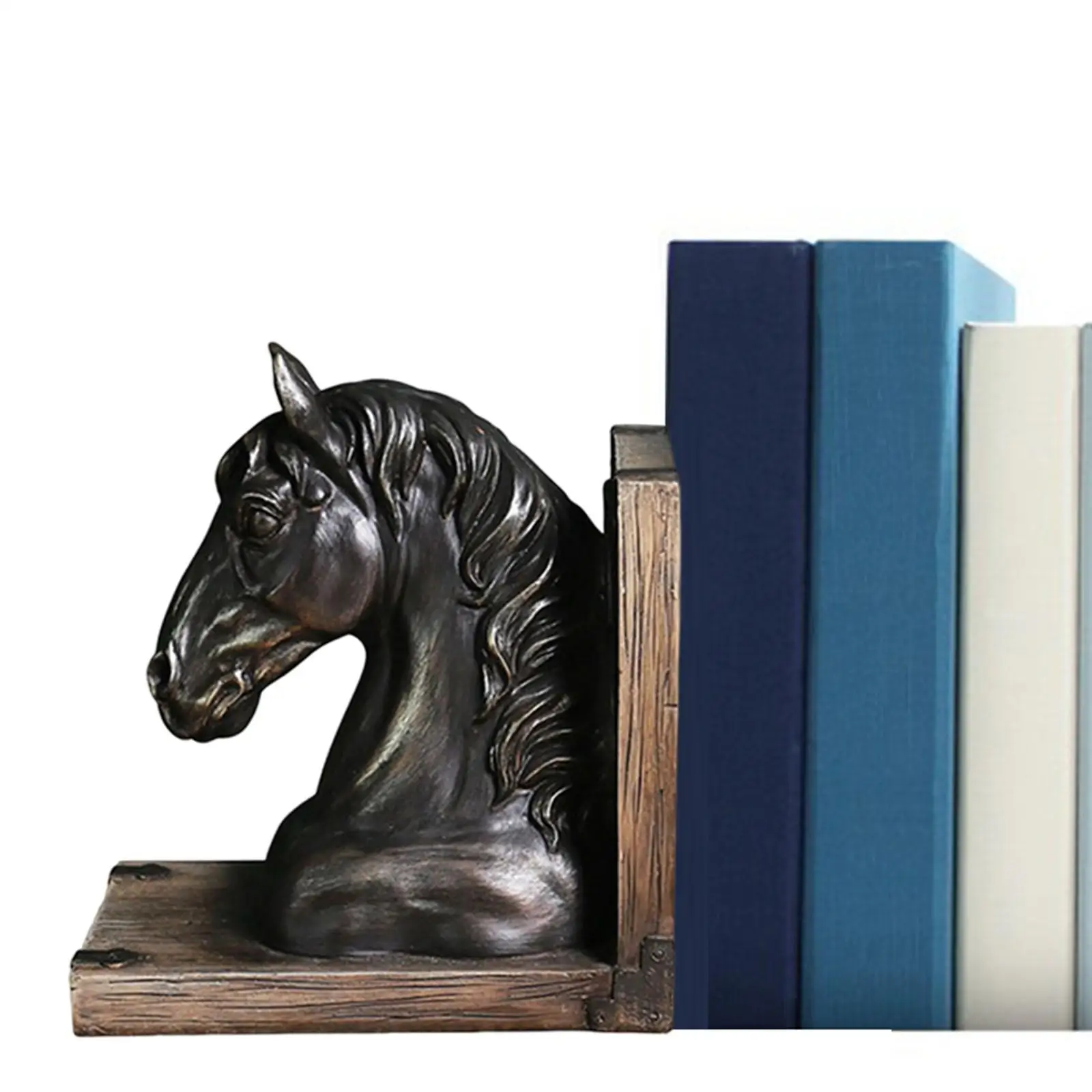 Vintage Horse Head Statue Resin Figurine Decorative Bookend Book Stopper Animal Sculpture Book Stand Desk Shelf Decoration