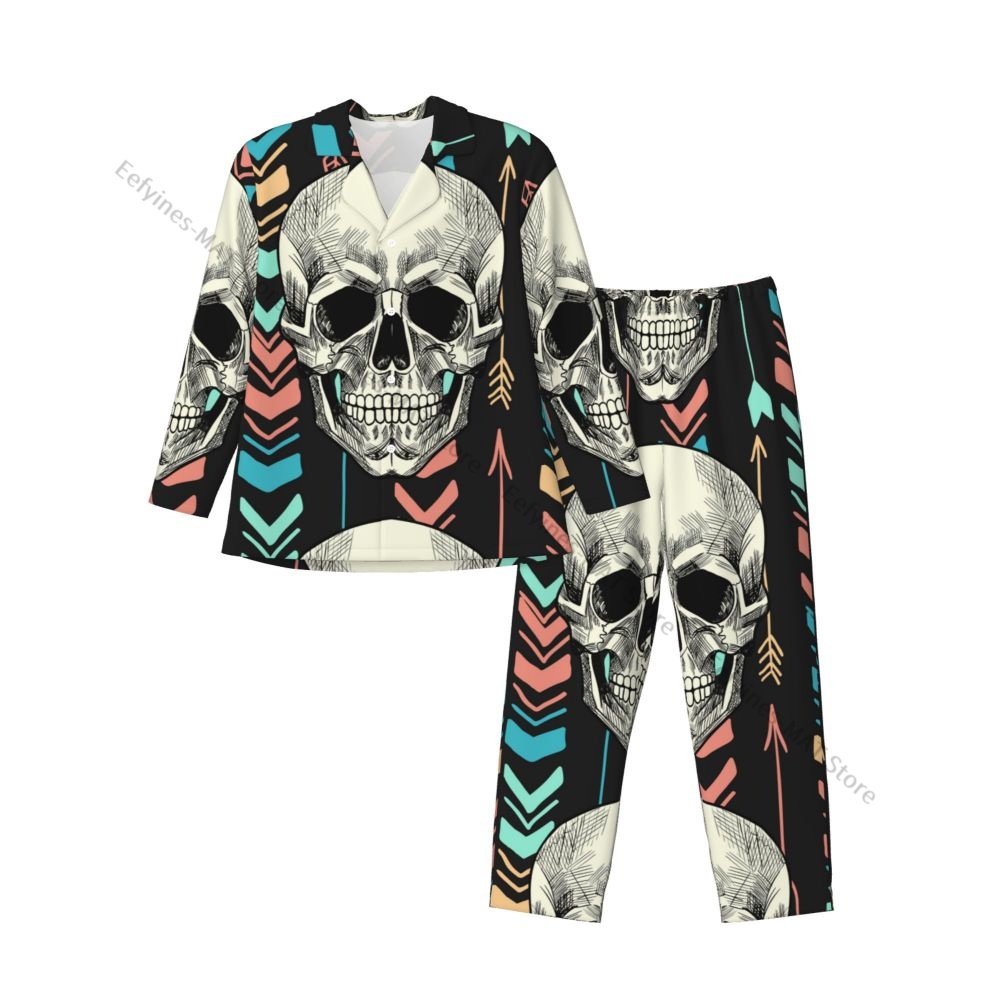 Title 2, Geometrischer Totenkopf Herren Pyjama Langarm H...