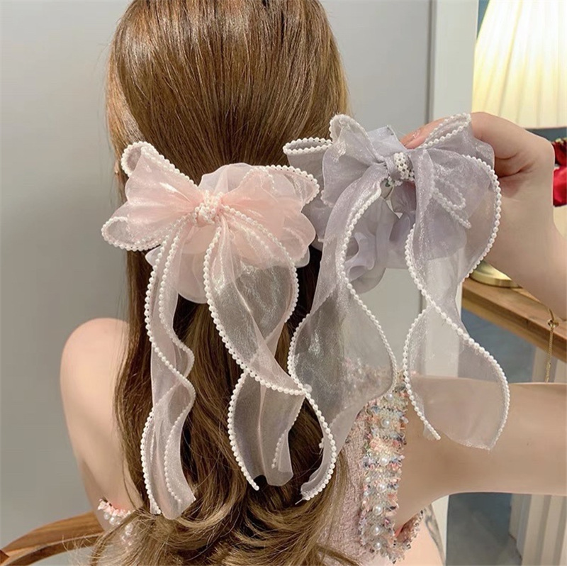 Band Dickdarm Haar Ring Organza Perle Bogen Knoten Kopf Seil Koreanische Fee JK Nette Kopfbedeckung Zubehör für Frauen Mädchen – Detail 2