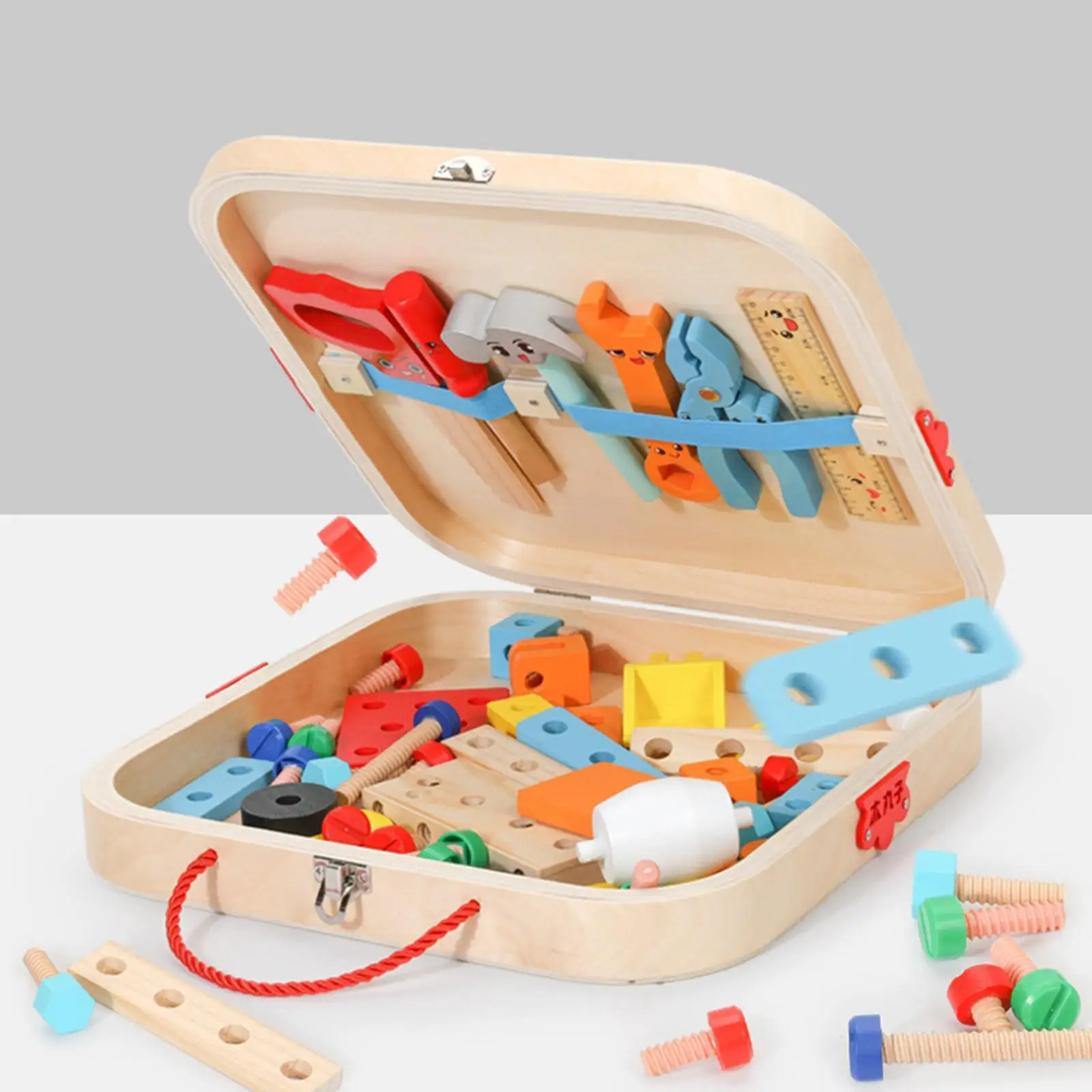 Wooden Kid Tool Set for Toddlers Smooth Wooden Toy Tool Box for DIY Home Bedroom Living Room and 3 4 5 6 Year Old Boys and Girls