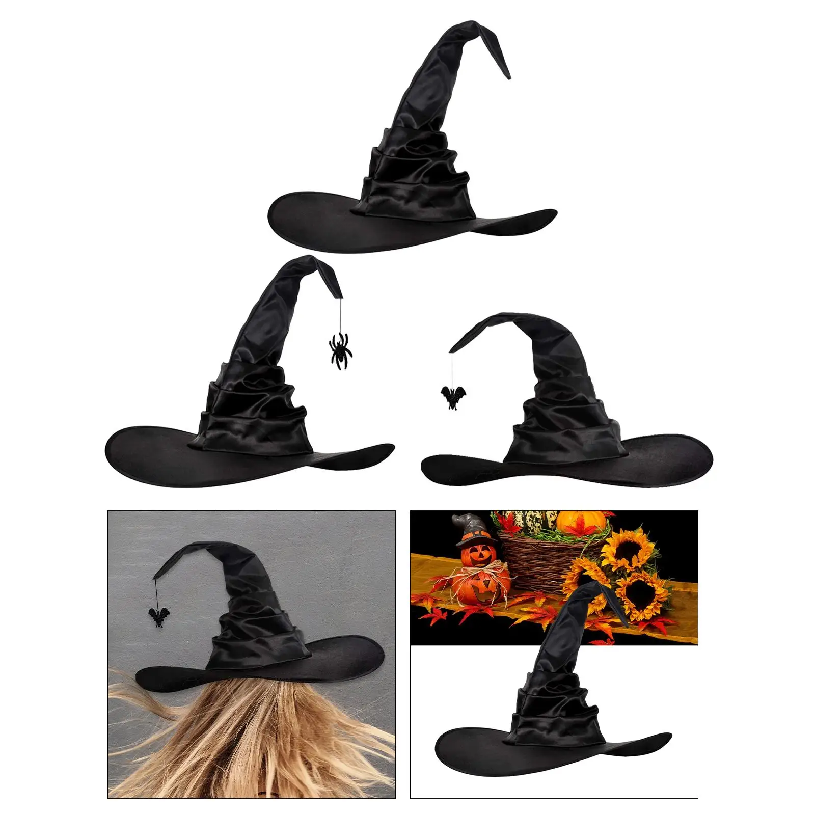 Witch Women Hat Character Black Adult Hats Sorceress Hat for Halloween