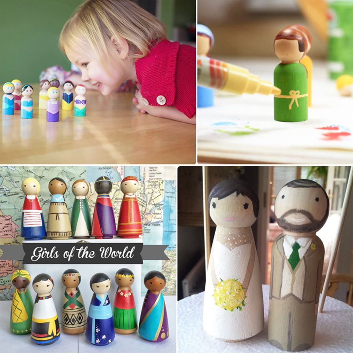 Description Picture 5 of item20pcs Wooden Peg Dolls Unpainted Figures Unfinished Wooden Dolls Family Decorative for Kids Painting DIY Arts Crafts Gifts