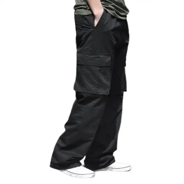 Plus Large Size Cargo Pants Men Cotton Straight Oversize Tracksuit Wide Leg  Tactical Baggy Outdoor Sports CampingTrousers 6XL Color: 663 black, Size:  XXL
