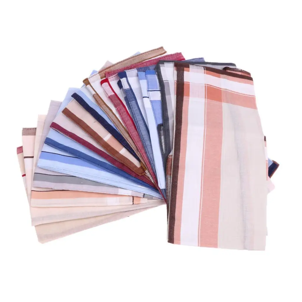 12pcs Gentleman Men Hankies   Cotton Pocket Square Striped Handkerchief