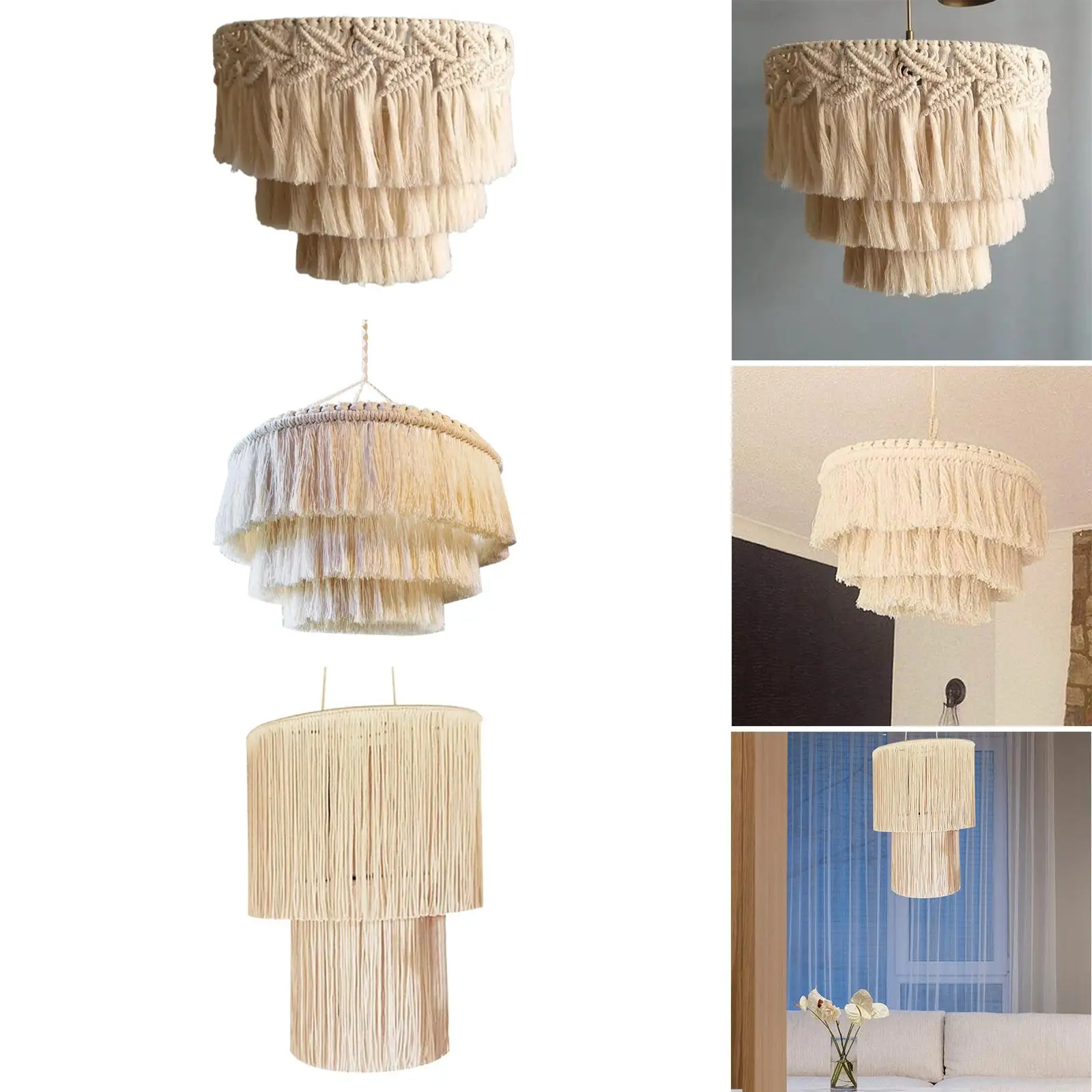 Macrame Ceiling Lamp Shade Boho Handwoven Pendant Light Shade for Bedroom Nursery Dorm Room Home Decor Bulb Not Included