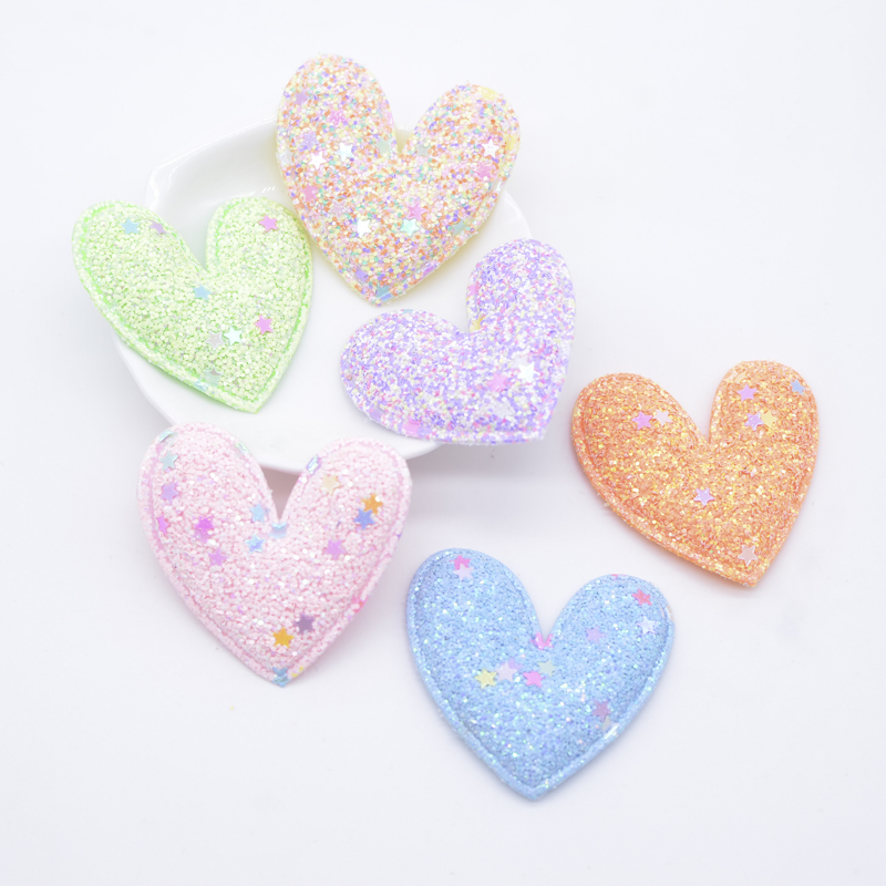 12Pcs 48*45mm Padded Herz Appliques für DIY Kleidung Hut Schuhe Nähen Patches Handgemachte Headwear Clips Bogen decor Zubehör – Detail 1