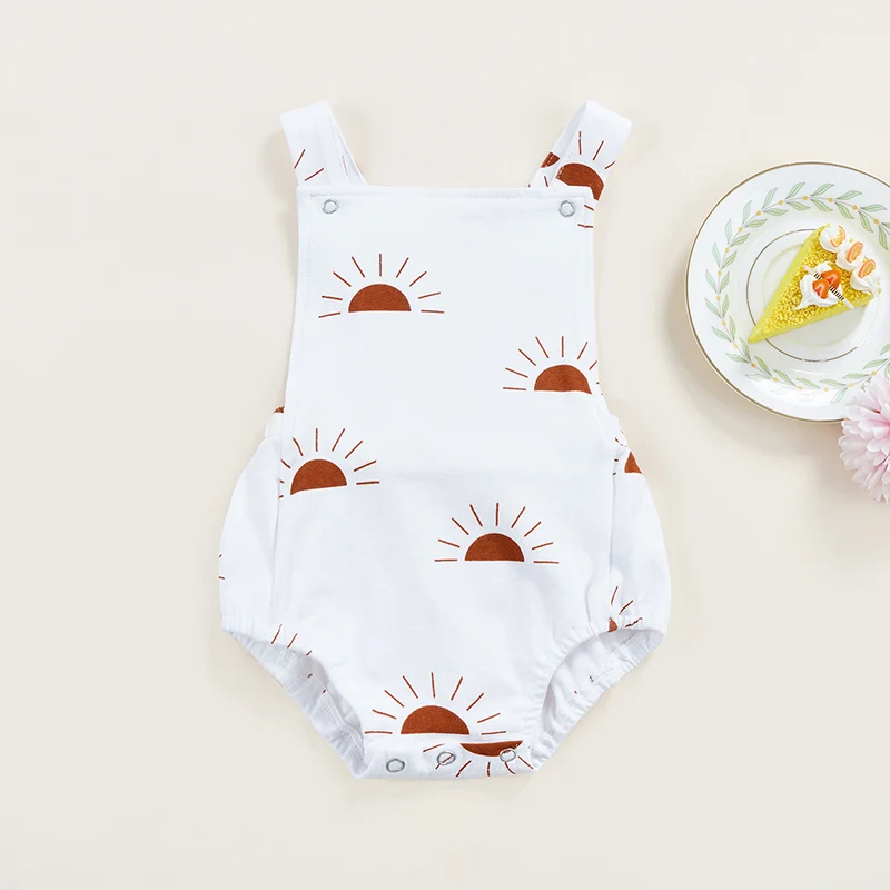 Summer Newborn Infant Baby Boys Girls Sun Print Backless Rompers Playsuit Jumpsuit Overalls for Kids Sleeveless Baby Clothing Baby Bodysuits are cool