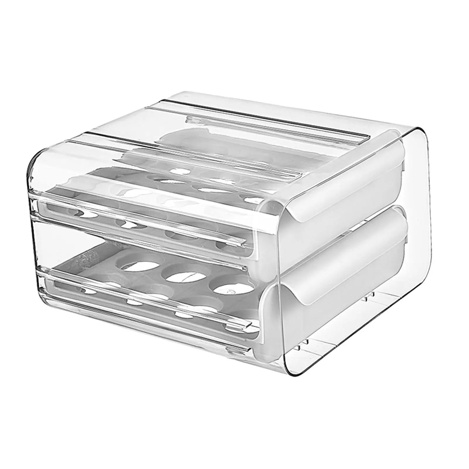 Drawer Type Eggs Holder, Fridge Egg Drawer Organizer, 2 Layers Pull Out Refrigerator Egg Container, 32 Egg Trays Large Capacity