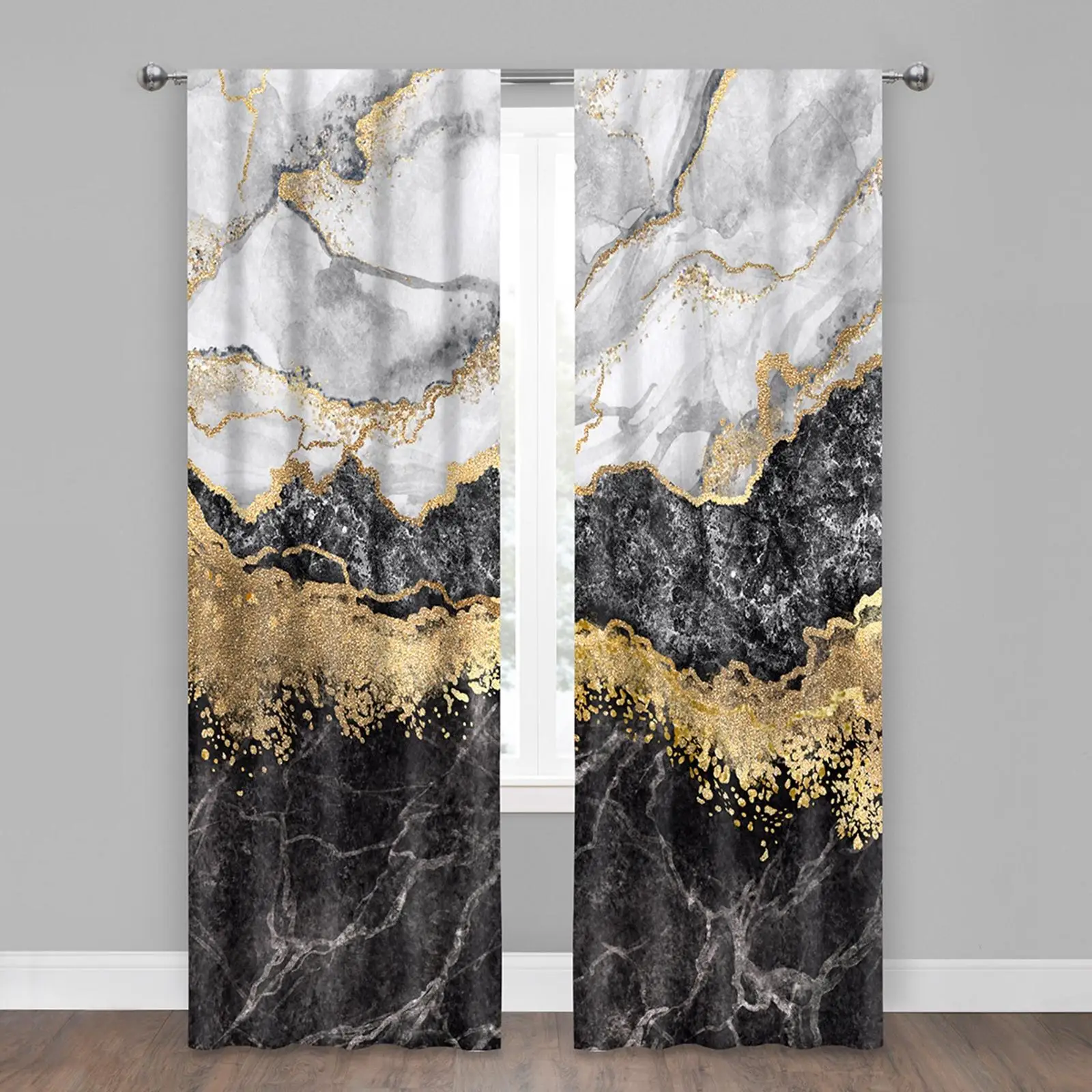 2x Marble Print Blackout Curtains 51.97inchx94.88inch Decorative Drapes for Guestroom, Farmhouse, Kitchen, Sun Room, Office